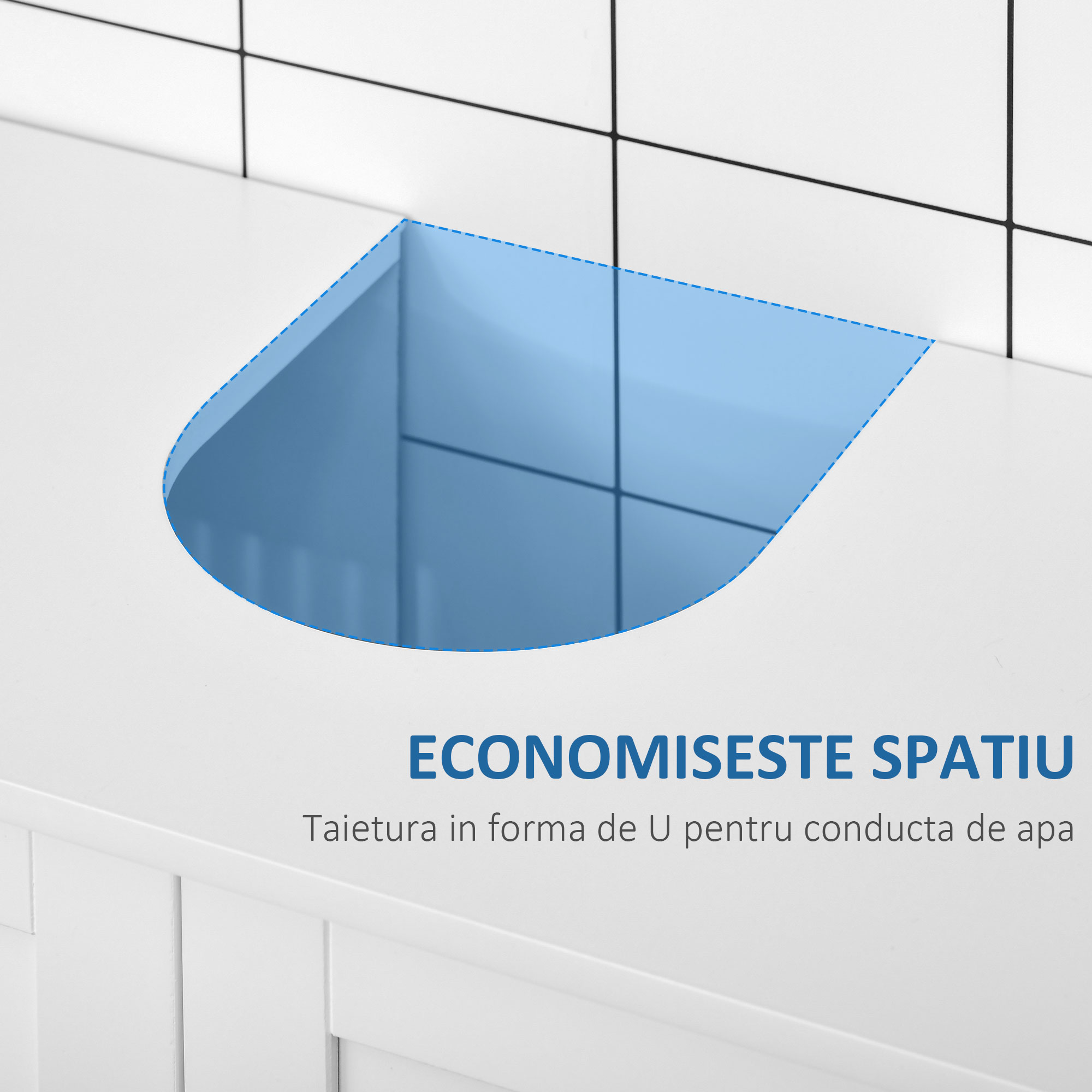  Dulapior de Baie sub Lavoar cu 2 Usi din MDF cu Economisire de Spatiu cu Etajere Reglabile 60x30x60cm Alb [4]