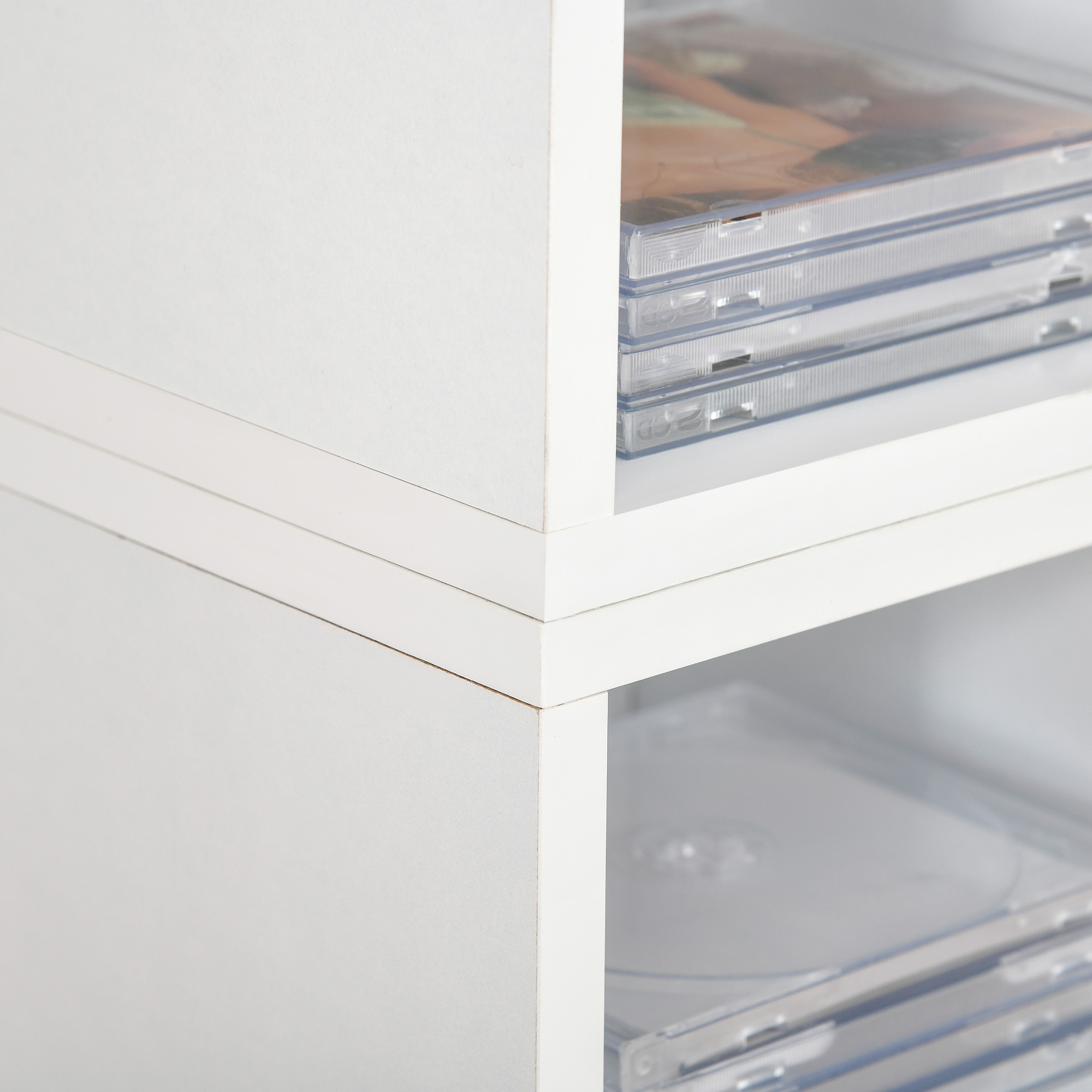  Biblioteca Raft pentru CD-uri, Set 2 Bucati cu 12 Polite din Lemn, 21x19.2x88.3 cm, Alb [7]