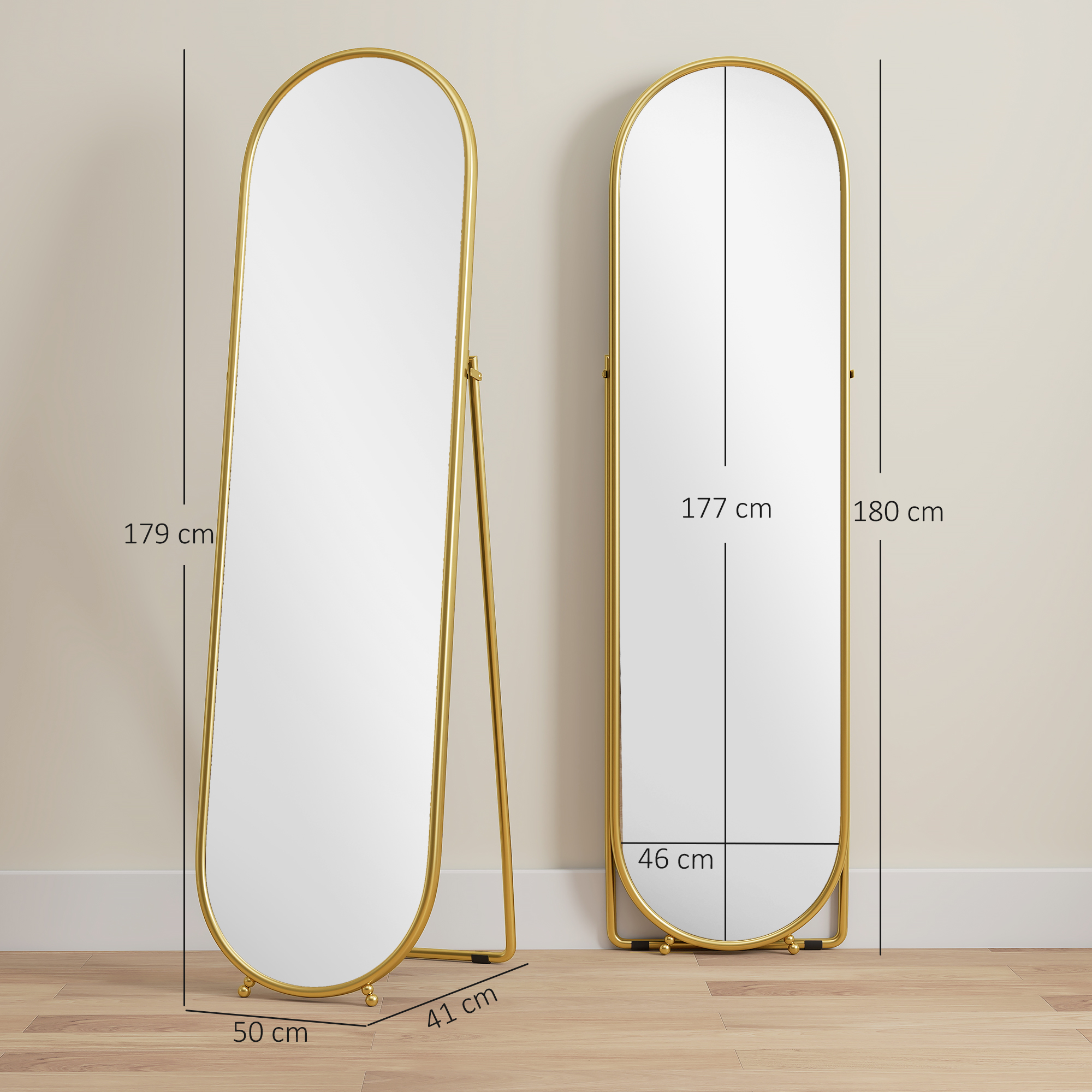  Oglinda de Podea Ovala Rezistenta la Spargere, Moderna, 50x4x180 cm, Auriu [2]