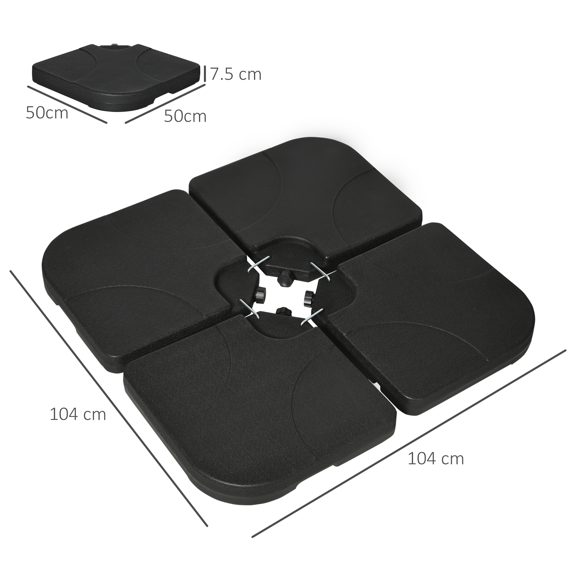  Baza pentru Umbrela, Set 4 Bucati din HDPE, Umpluta cu Apa sau Nisip, 104x104x7.5 cm, Neagra [2]