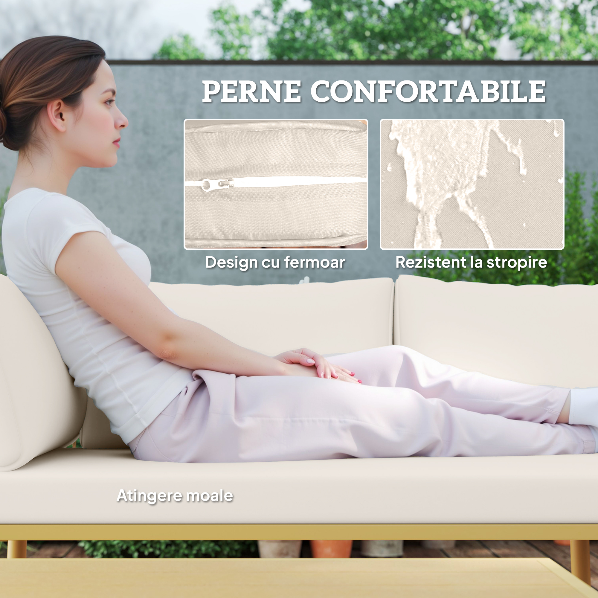  Set Mobilier de Exterior din Ratan PE cu 2 Canapele de 2 Locuri cu Perne si 2 Mese de Cafea, Culoare Lemn [5]