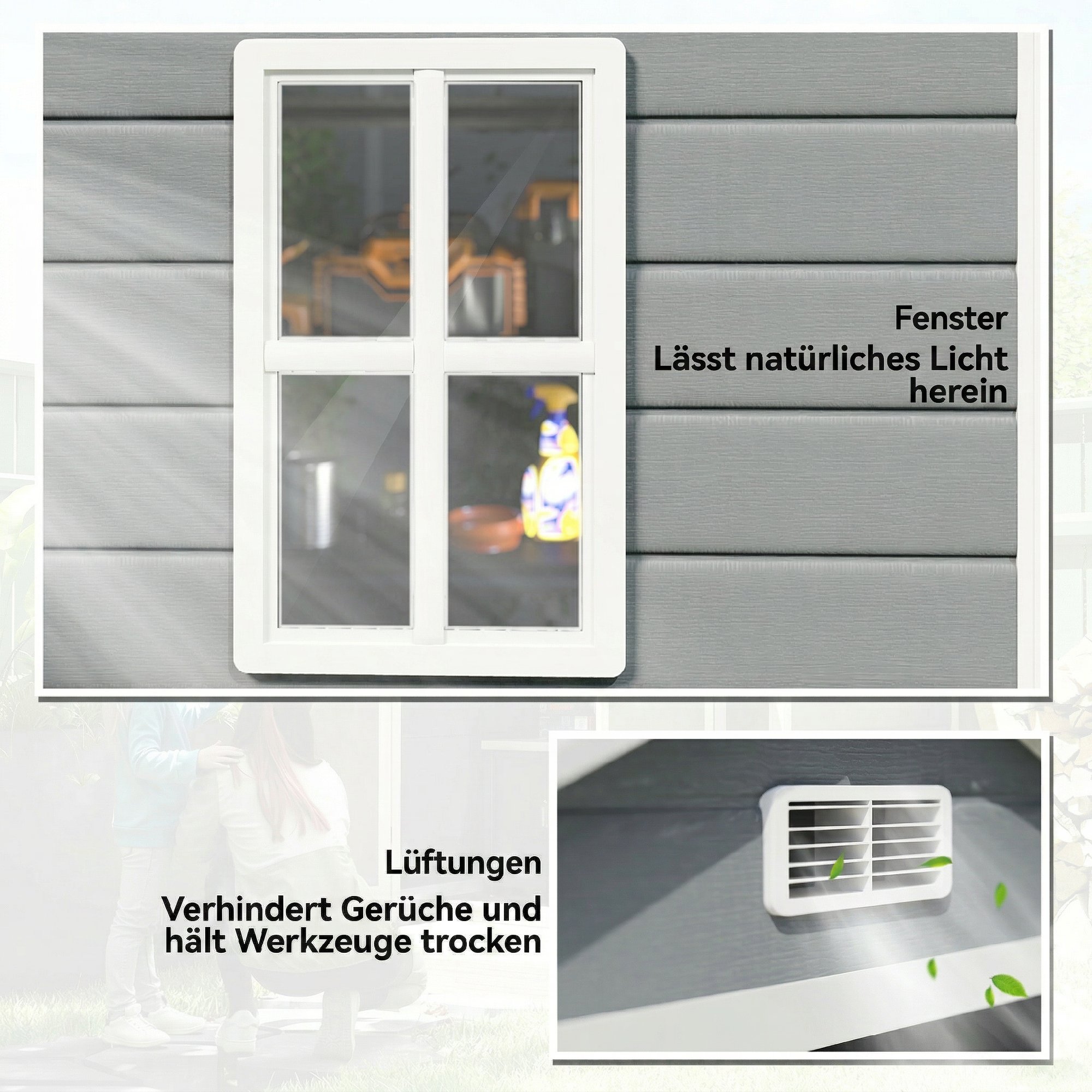  Casuta de Gradina cu Fereastra si Usi Duble din PP si Aluminiu, 183x134x210 cm, Gri [6]