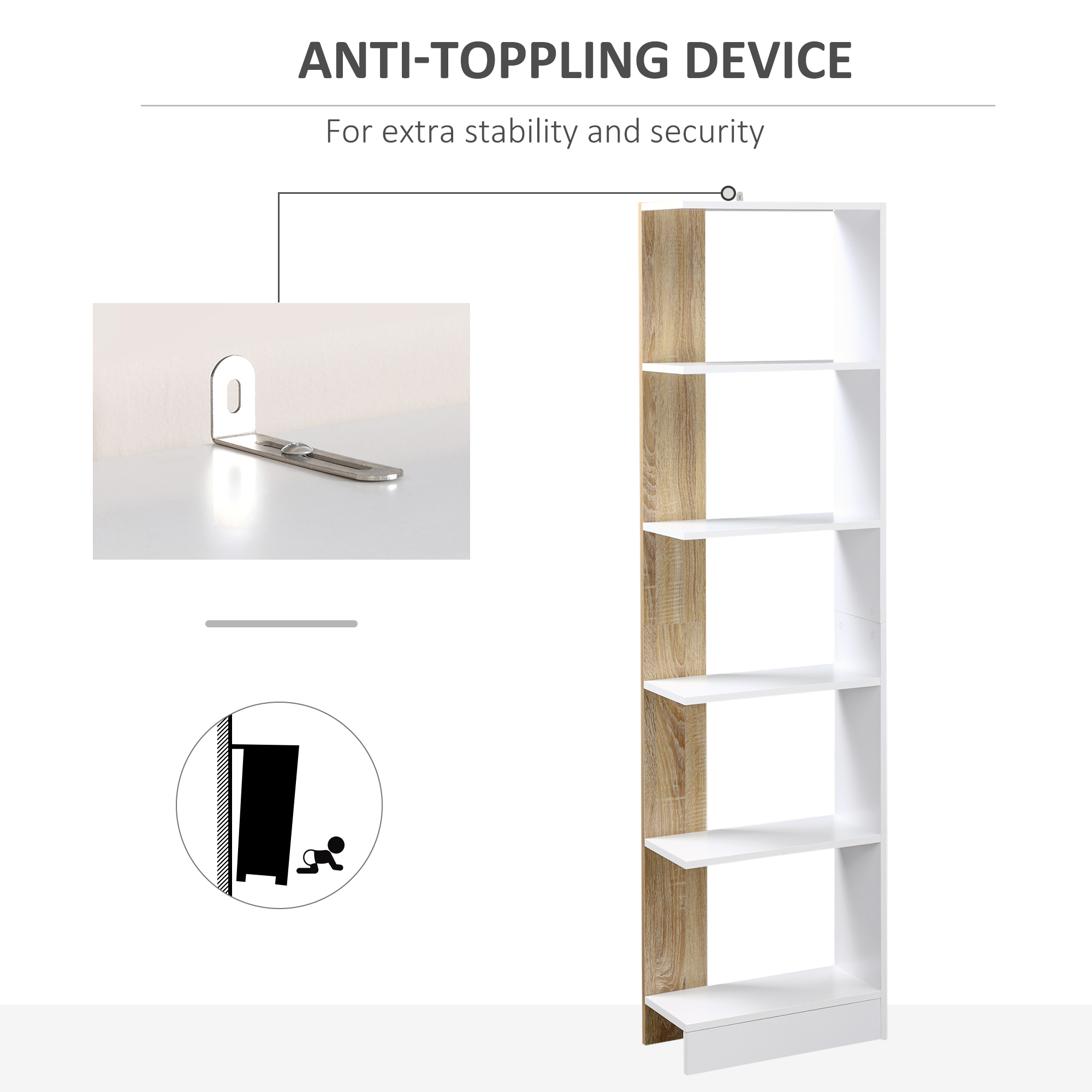  Raft Perete 5 Rafturi - Stejar & Alb, Design Modern pentru Camera [5]