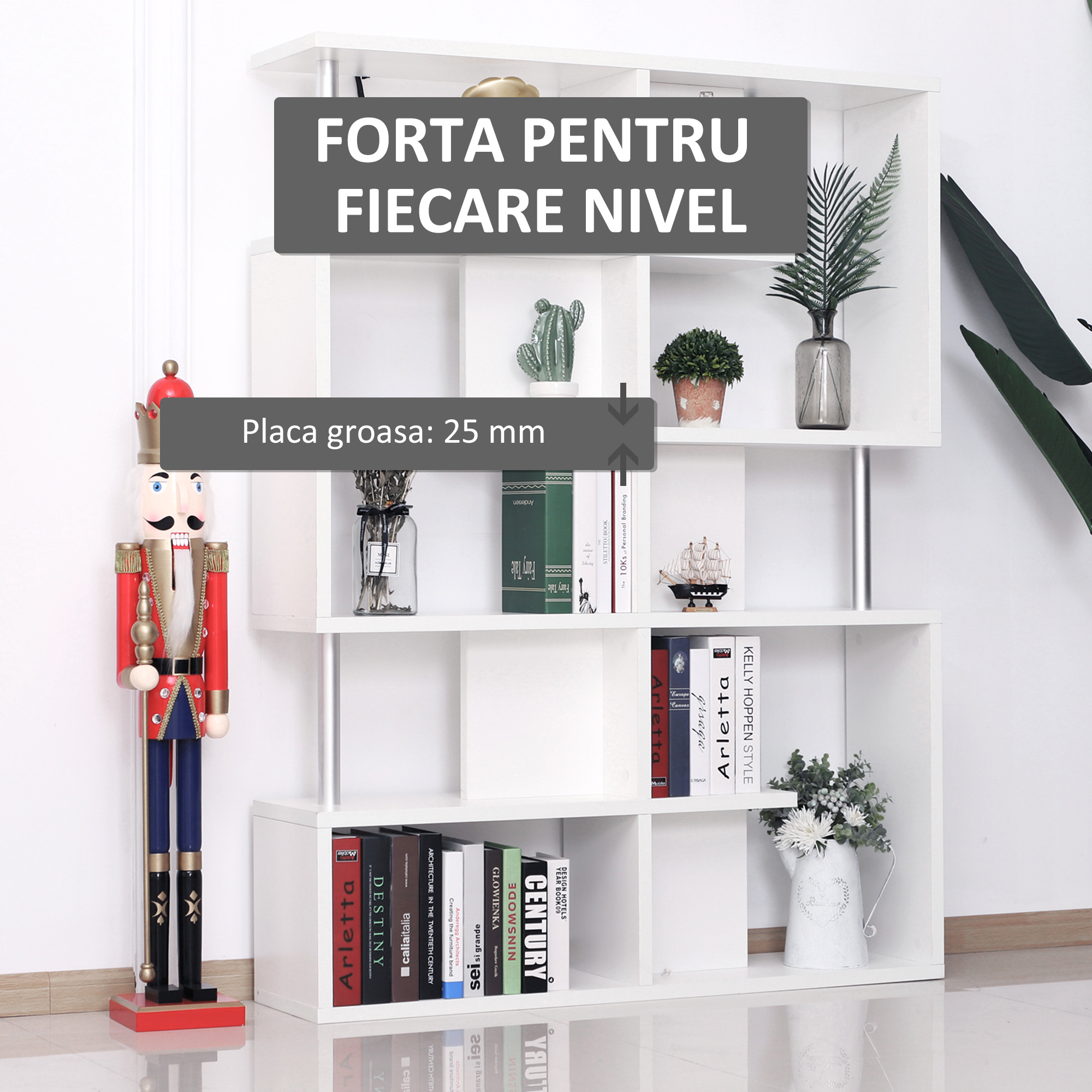  Biblioteca alba 5 niveluri, Mobilier Librarie cu 5 rafturi 12x28,6x160cm [5]