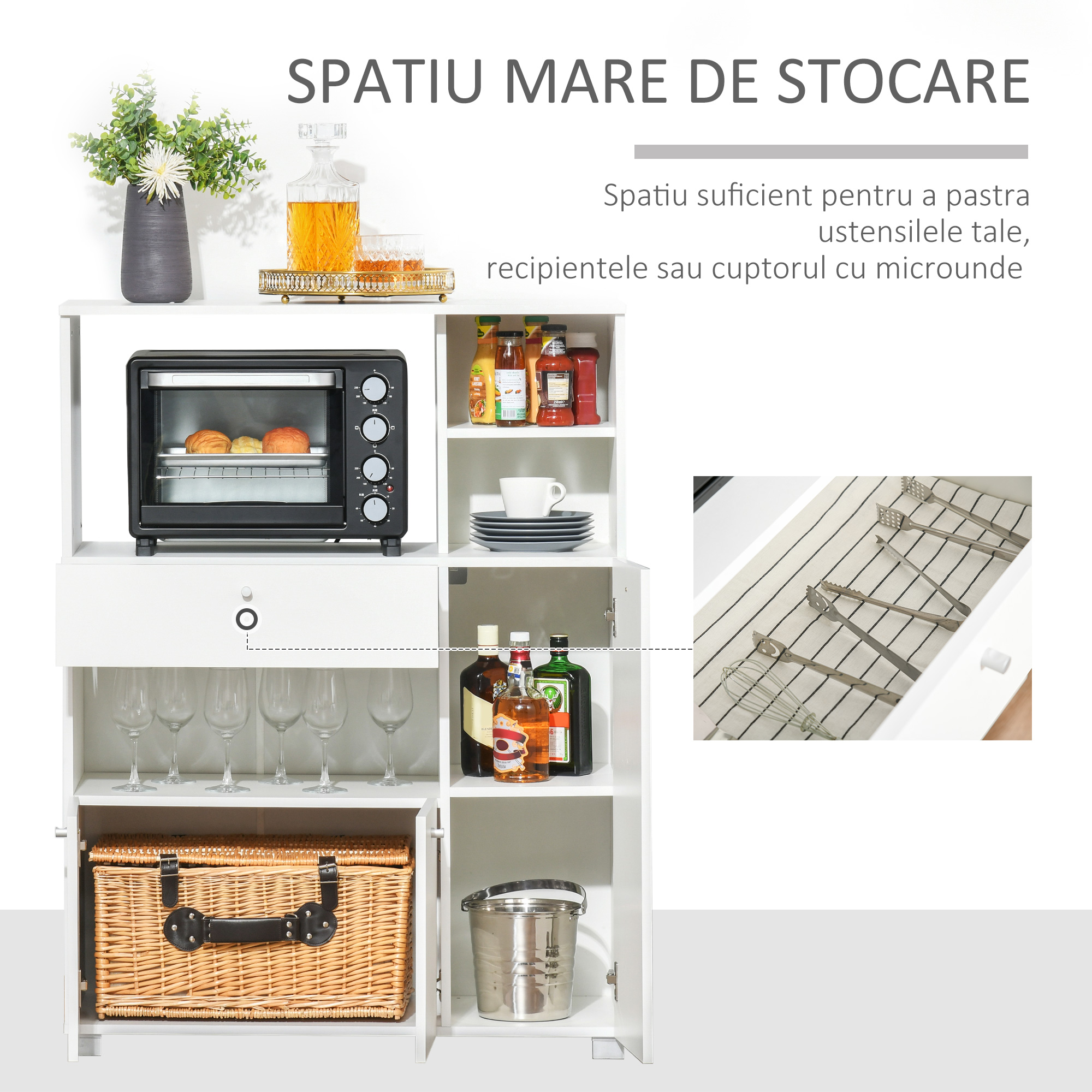  Dulap Bucatarie - Alb cu 3 Compartimente & Sertar [5]