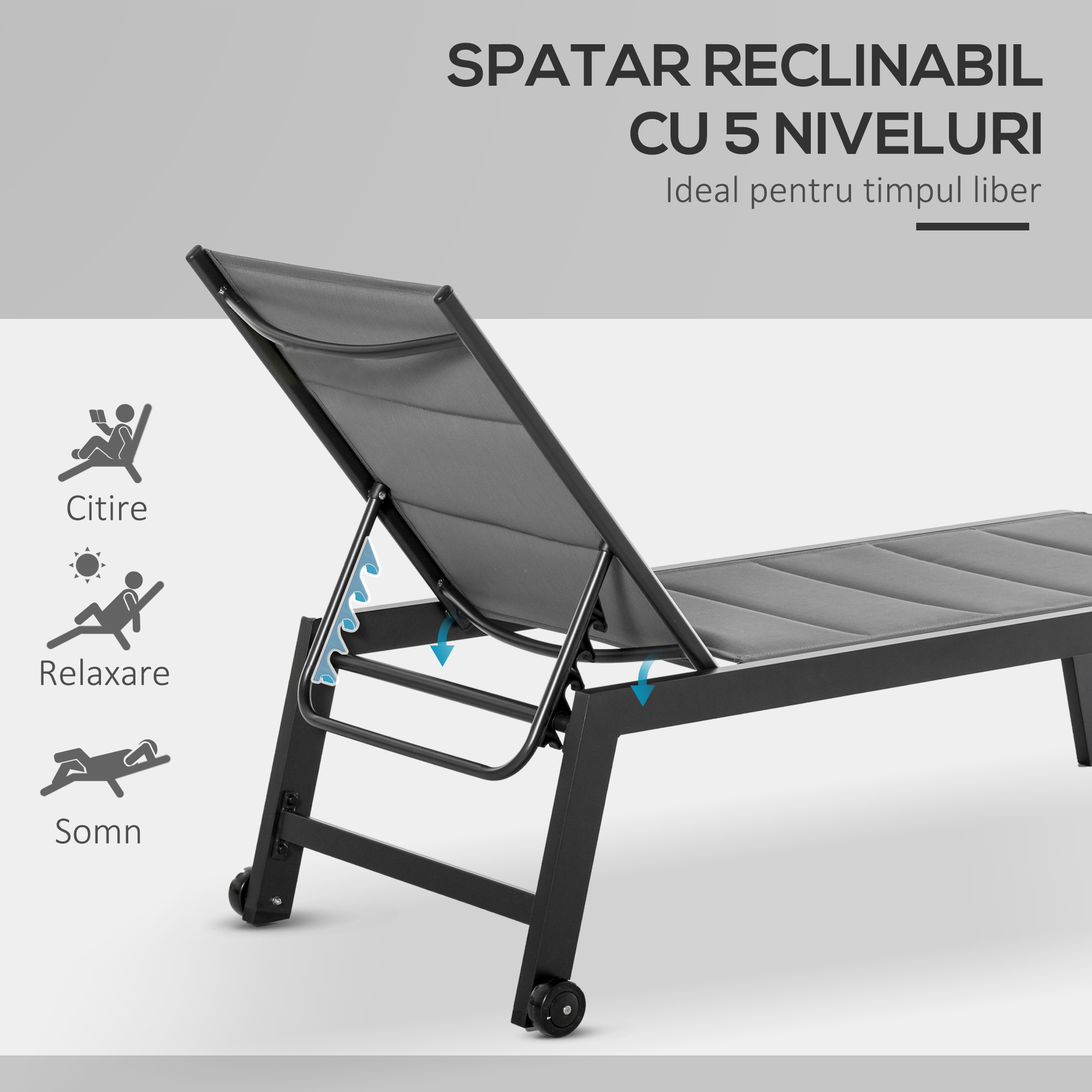  Sezlong de Gradina Reclinabil pe 5 Niveluri, cu Acoperire Captusita [4]