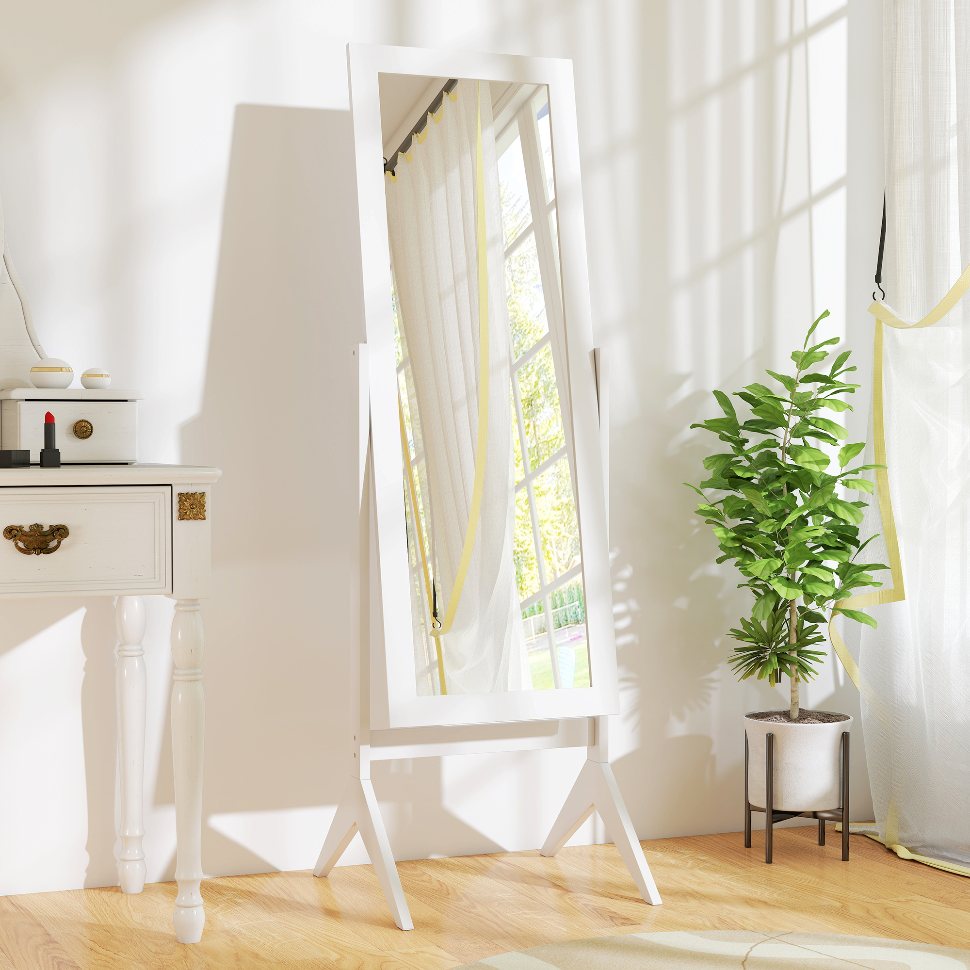  Oglinda de dimensiuni mari cu 4 picioare si unghi reglabil, din lemn si sticla, 47x46x148 cm, Alb [7]