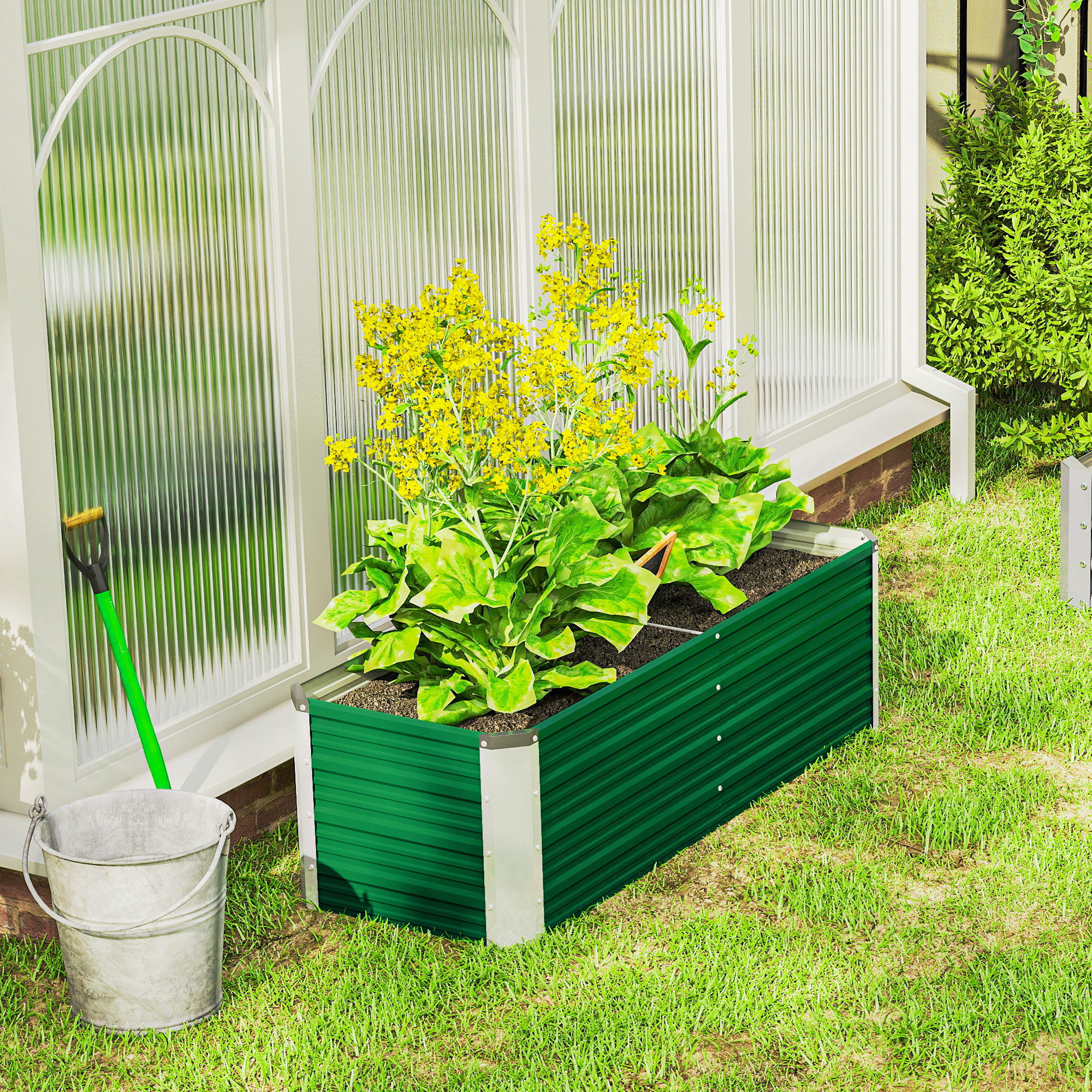  Jardiniera de gradina fara baza, cu 2 zone de cultivare, din otel, 125x47x40 cm, verde [8]