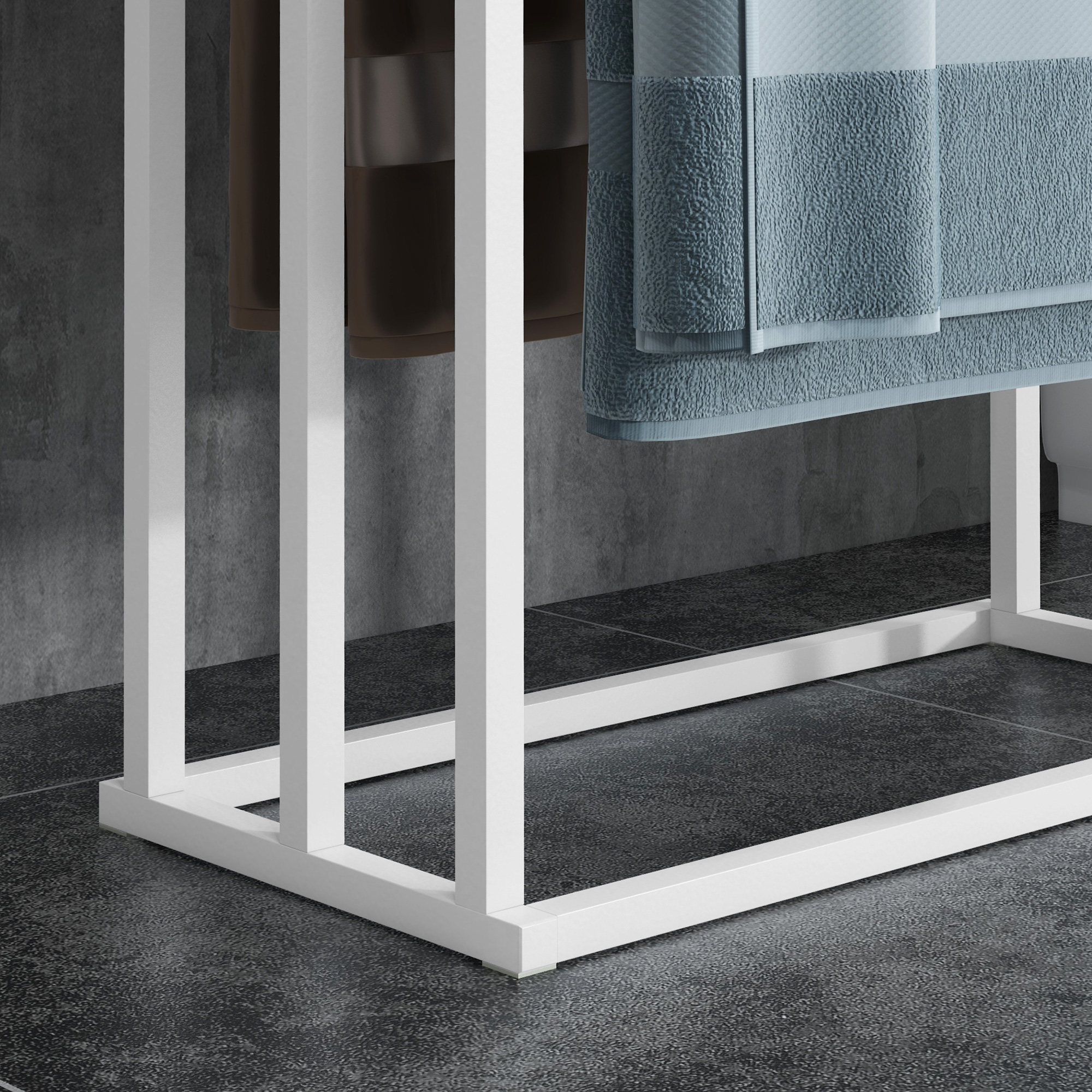  Suport pentru Prosoape din Bambus si Otel cu Design Independent, 45x22.5x86 cm, Alb [8]