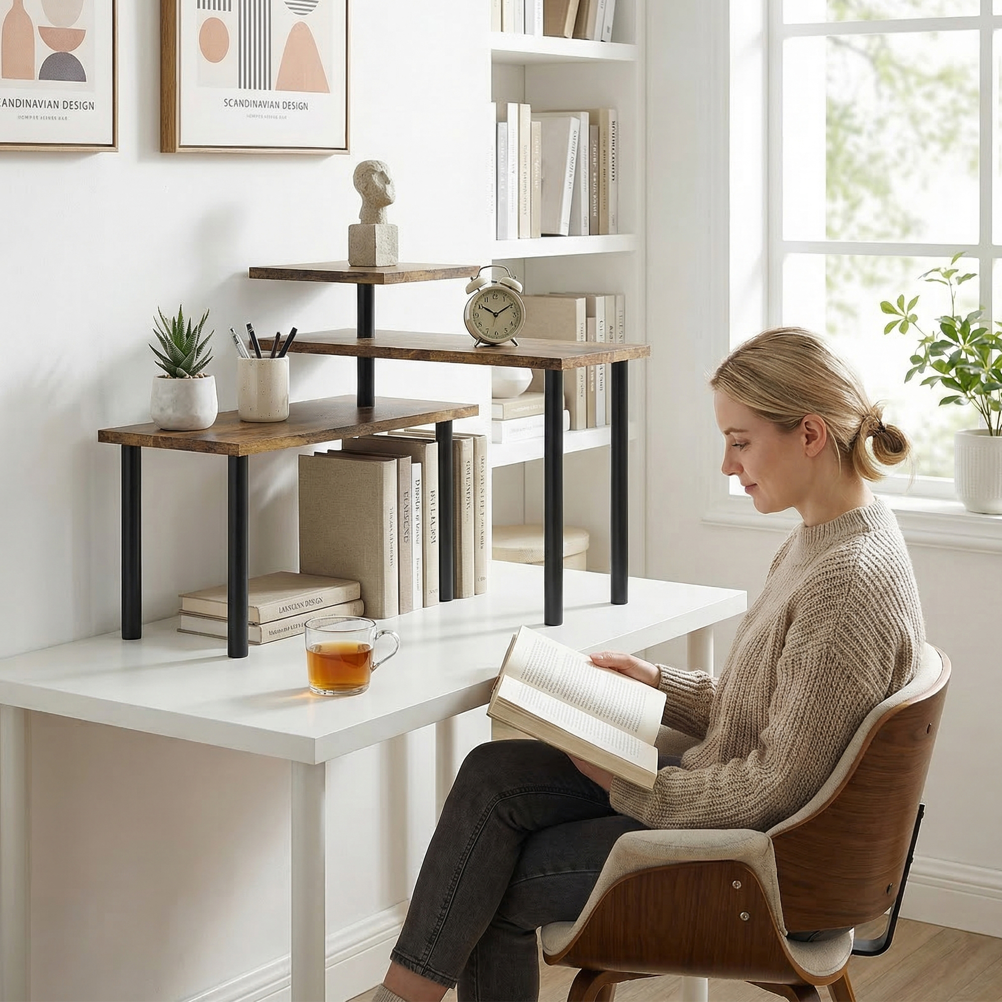  Raft de Bucatarie cu 3 Nivele Rotative Economisitor de Spatiu din Lemn si Otel, 40x10x36.5 cm, Maro Rustic [6]