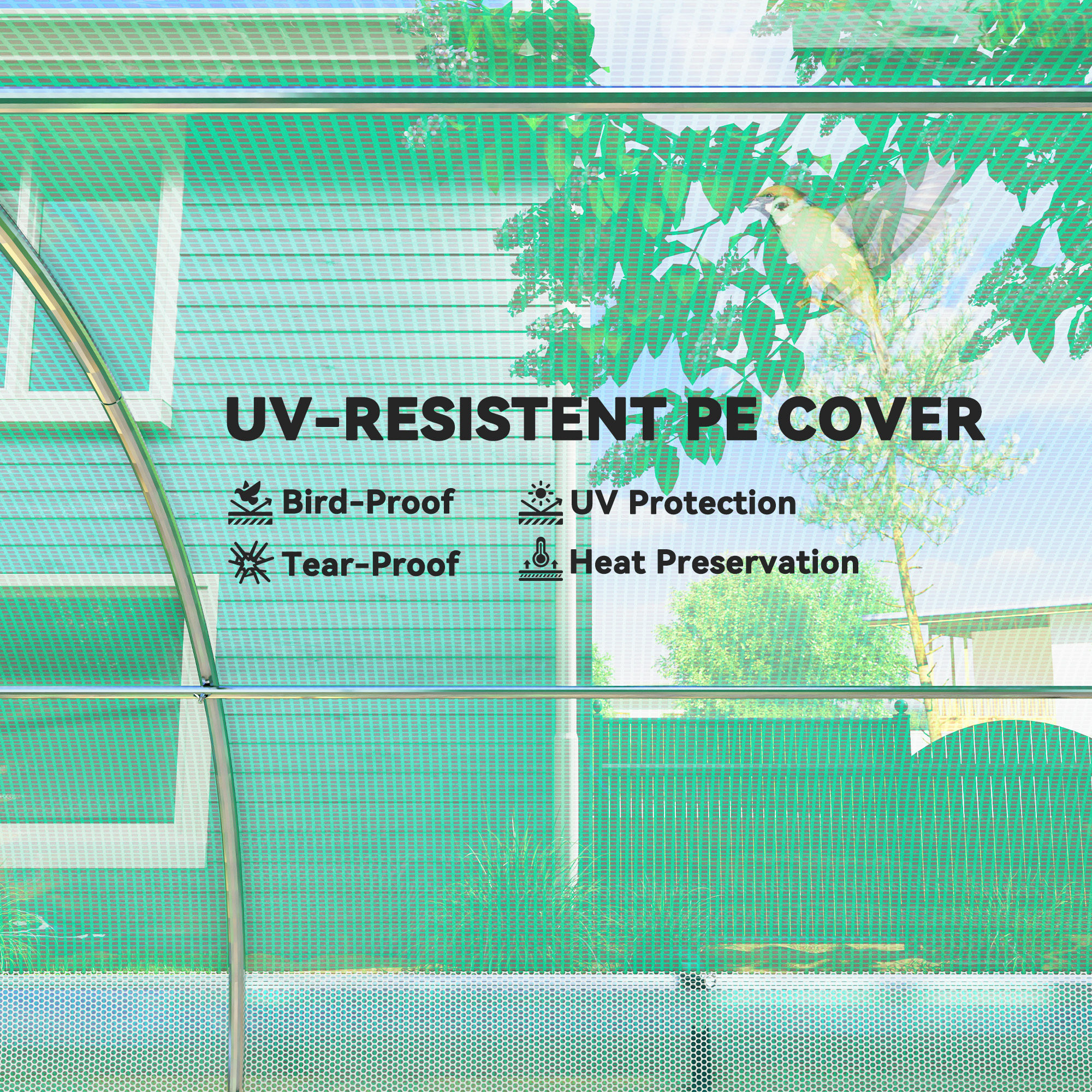  Sera de Gradina Tip Tunel 3x2x2 m cu Plasa de Umbrire, Sera pentru Gradina 6 Ferestre, 2 Usi si Pereti Laterali Rulabili, Structura din Otel si Acoperis PE, pentru Legume si Flori, Verde [5]