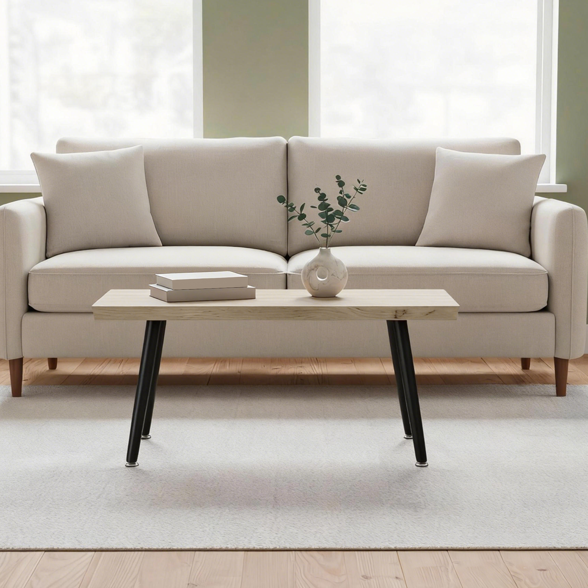  Masa de cafea stil nordic cu picioare reglabile, din lemn si otel, 100x50x45 cm, negru si stejar [7]