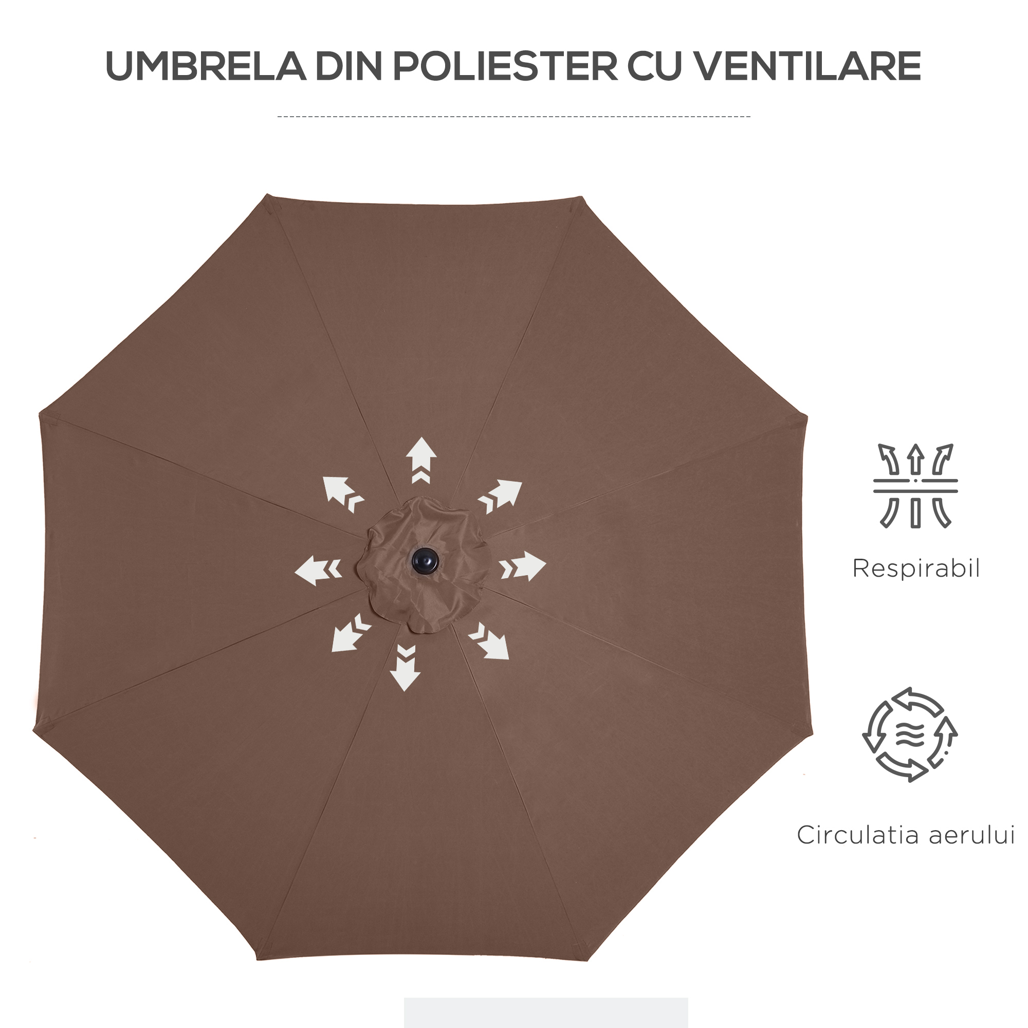  Umbrela de Gradina Inclinabila 3x2.45m in Poliester Impermeabil, Cafea [7]