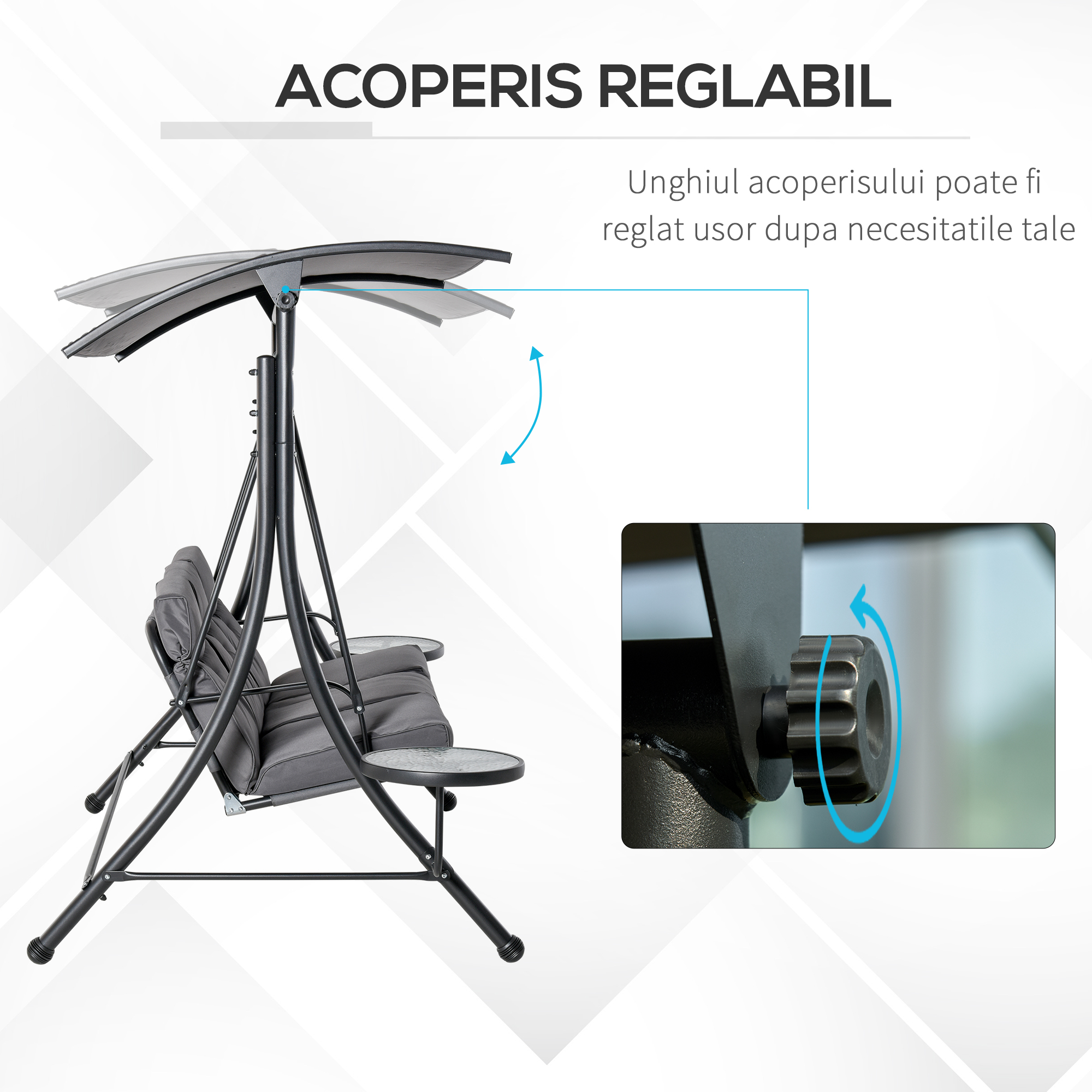  Balansoar cu 3 scaune de gradina sau balcon cu acoperis si 2 mese de cafea [3]