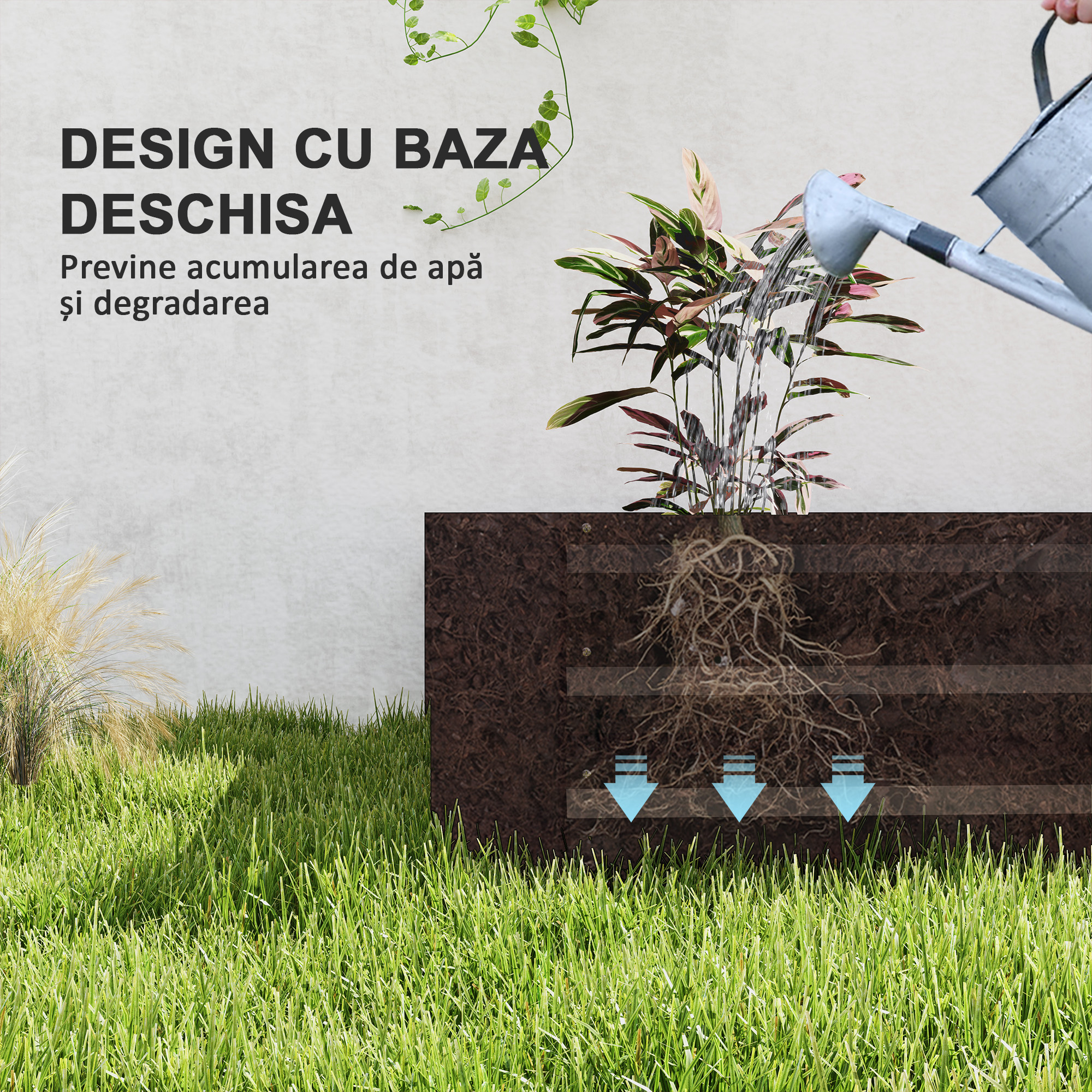  Strat inaltat pentru Gradina din Otel, 835L, cu Baza Deschisa, 240x120x30 cm, Gri inchis [6]