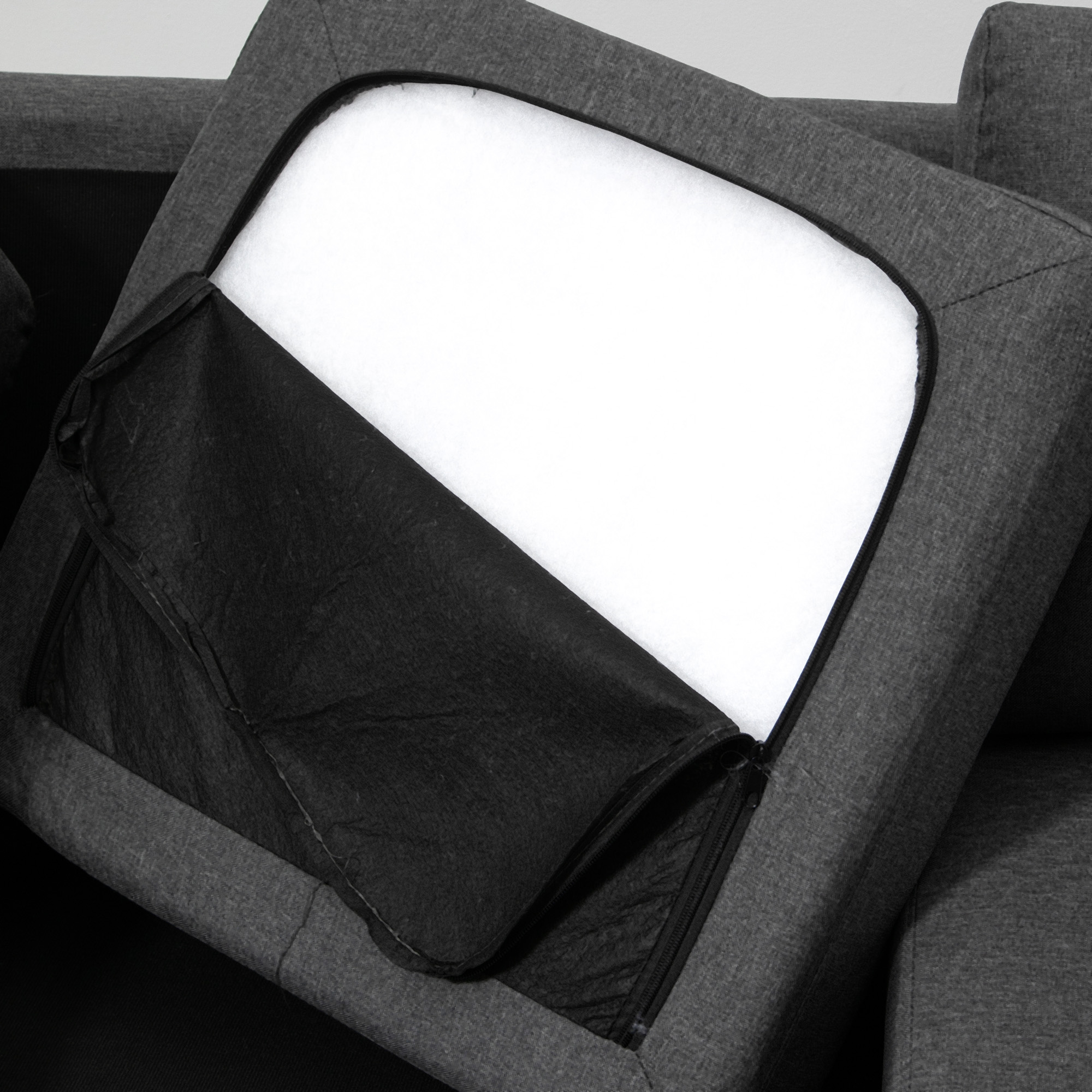 Canapea 3 locuri  cu taburet si perne, tesatura de in gri inchis 194x80x86cm, Confort & Stil pentru Living [7]