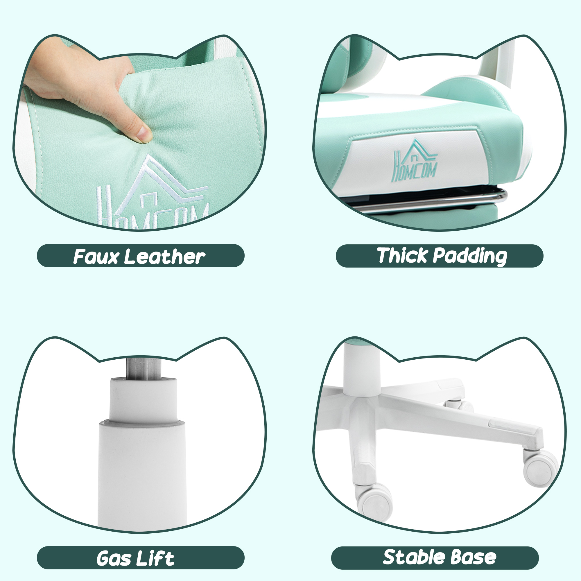 Scaun de Gaming Reclinabil  cu Suport pentru Picioare si Perne, din Piele Artificiala si Spuma, 65x62x116-124 cm, Albastru si Alb [7]