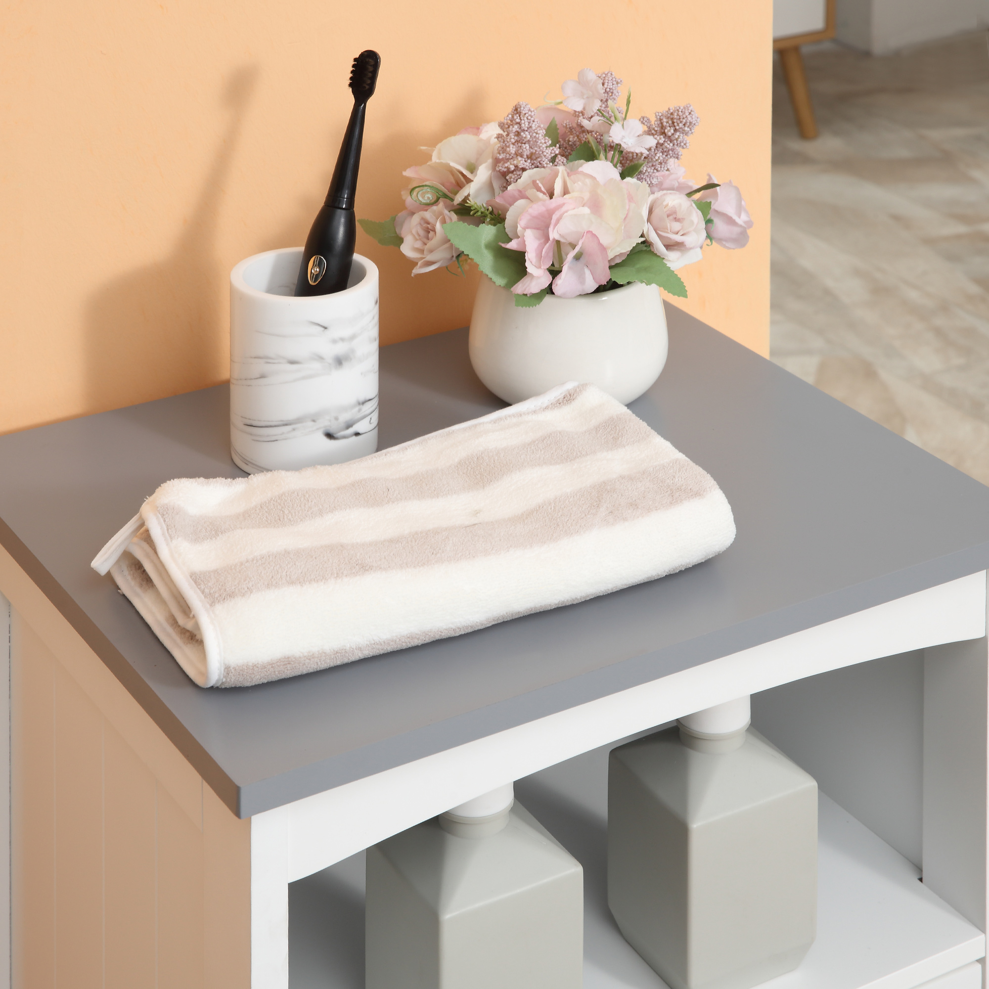 Dulapior Baie Alb - 3 Sertare & Raft Deschis, MDF 40×33×80 cm [7]