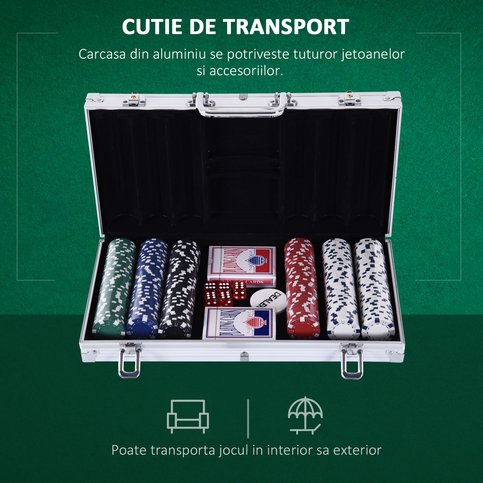  Set de Poker, 300 jetoane, Geanta din aluminiu, Argintiu [4]