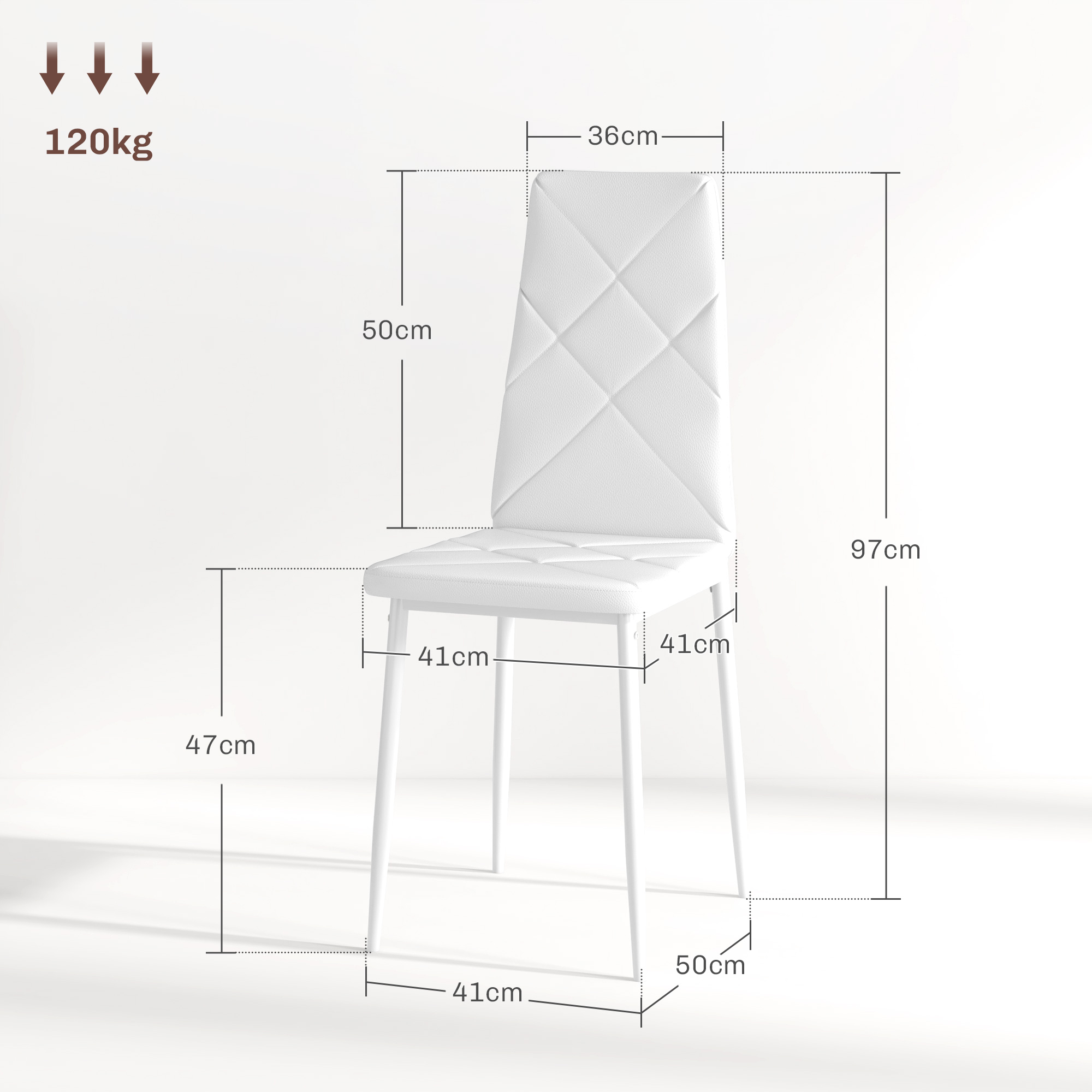  Set de 6 Scaune de Dining Moderne cu Spatar inalt din Piele Ecologica si Otel, 41x50x97 cm, Alb [2]