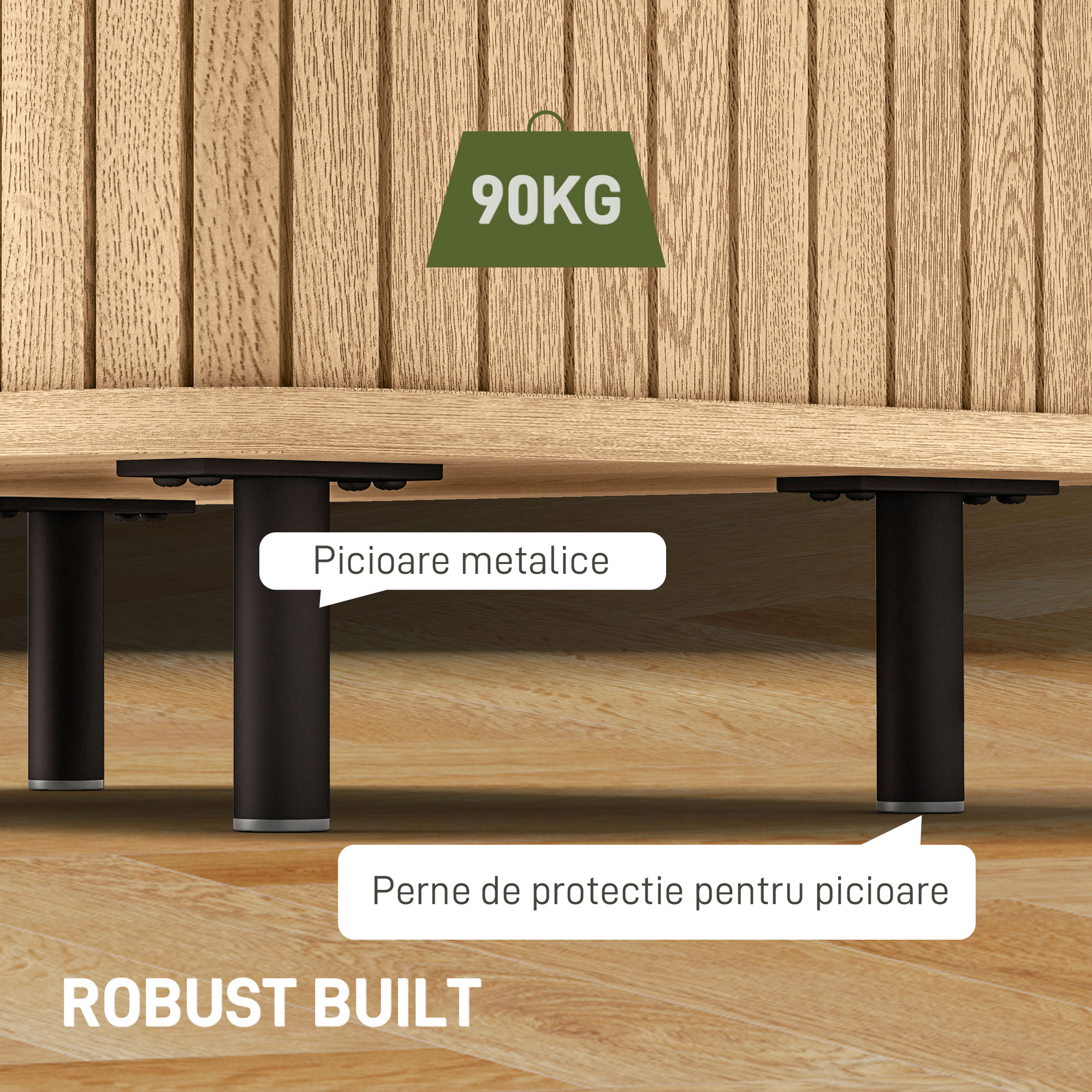  Set 2 Noptiere in stil Nordic cu Raft pe 2 Niveluri si Usa Culisanta pentru Dormitor, 48x40x48 cm, Lemn Natural [6]