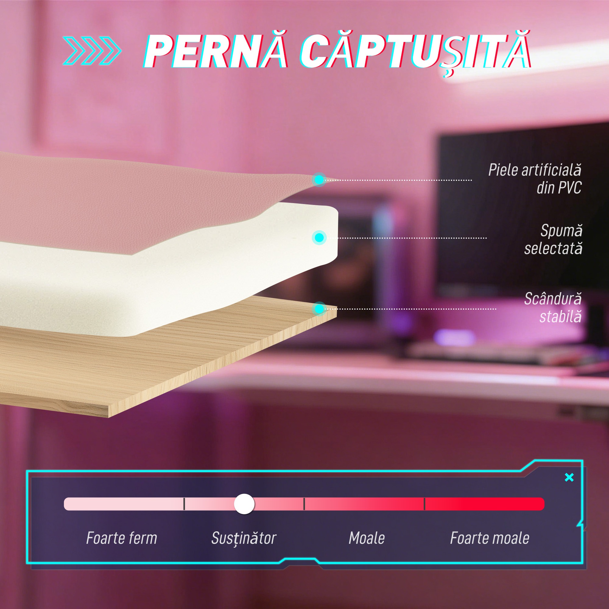  Scaun Gaming Ergonomic cu Urechi de Pisica, Fotoliu Gaming Birou Reclinabil din Piele Eco cu Suport pentru Picioare, Tetiera si inaltime Reglabila, Suport Lombar si Cervical, Roz [6]