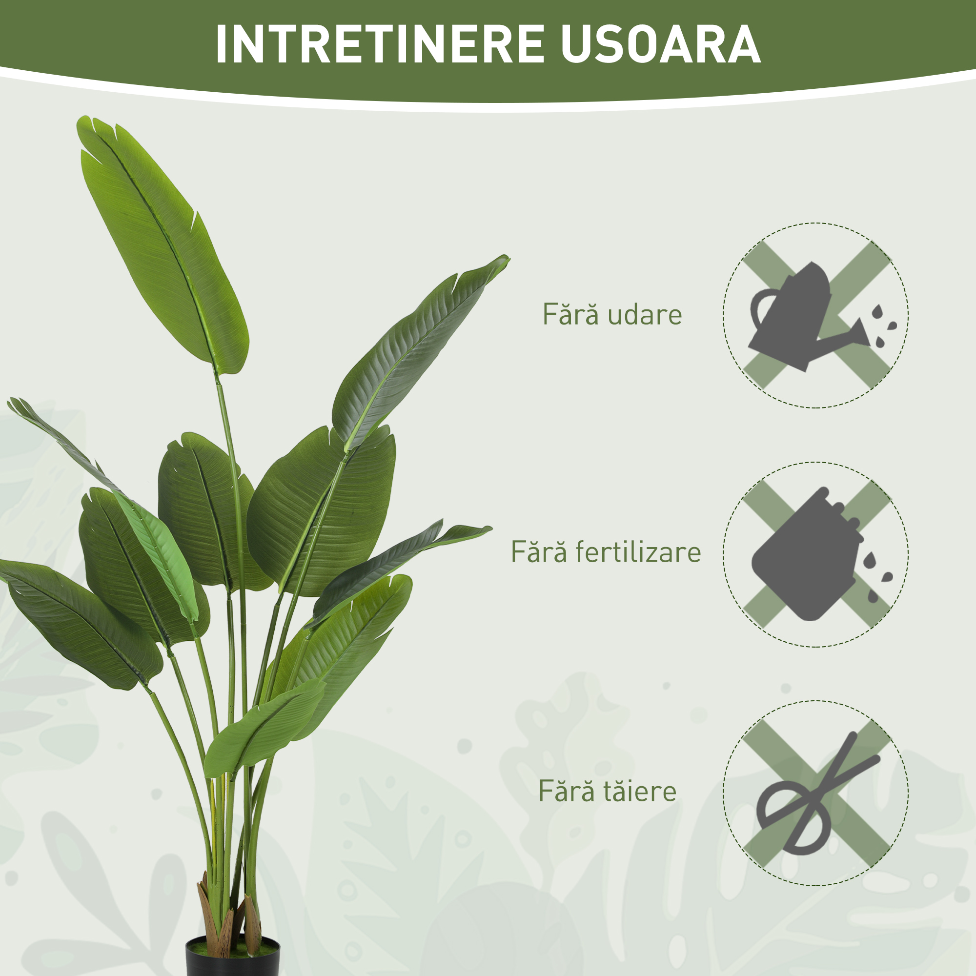 Planta Artificiala  de 160 cm cu 10 Frunze Verzi din PEVA si Vas de Ø16.5x13.5 cm [5]