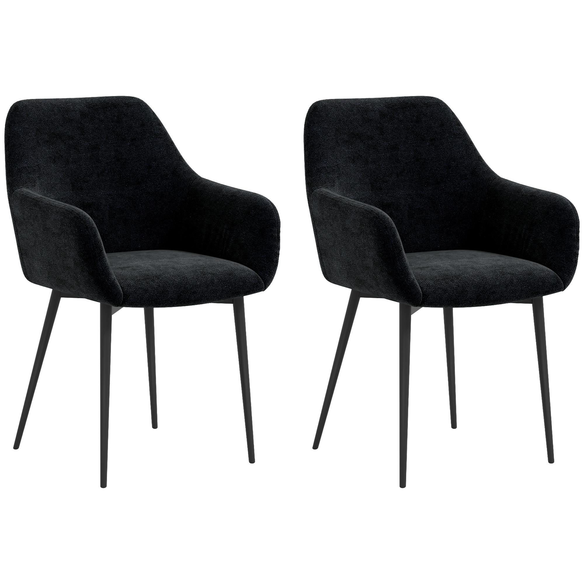 Bucatarie -  Set 2 Scaune Tapitate in Stil Nordic cu Brate si Picioare din Otel pentru Sufragerie, 54x57x80 cm, Negru