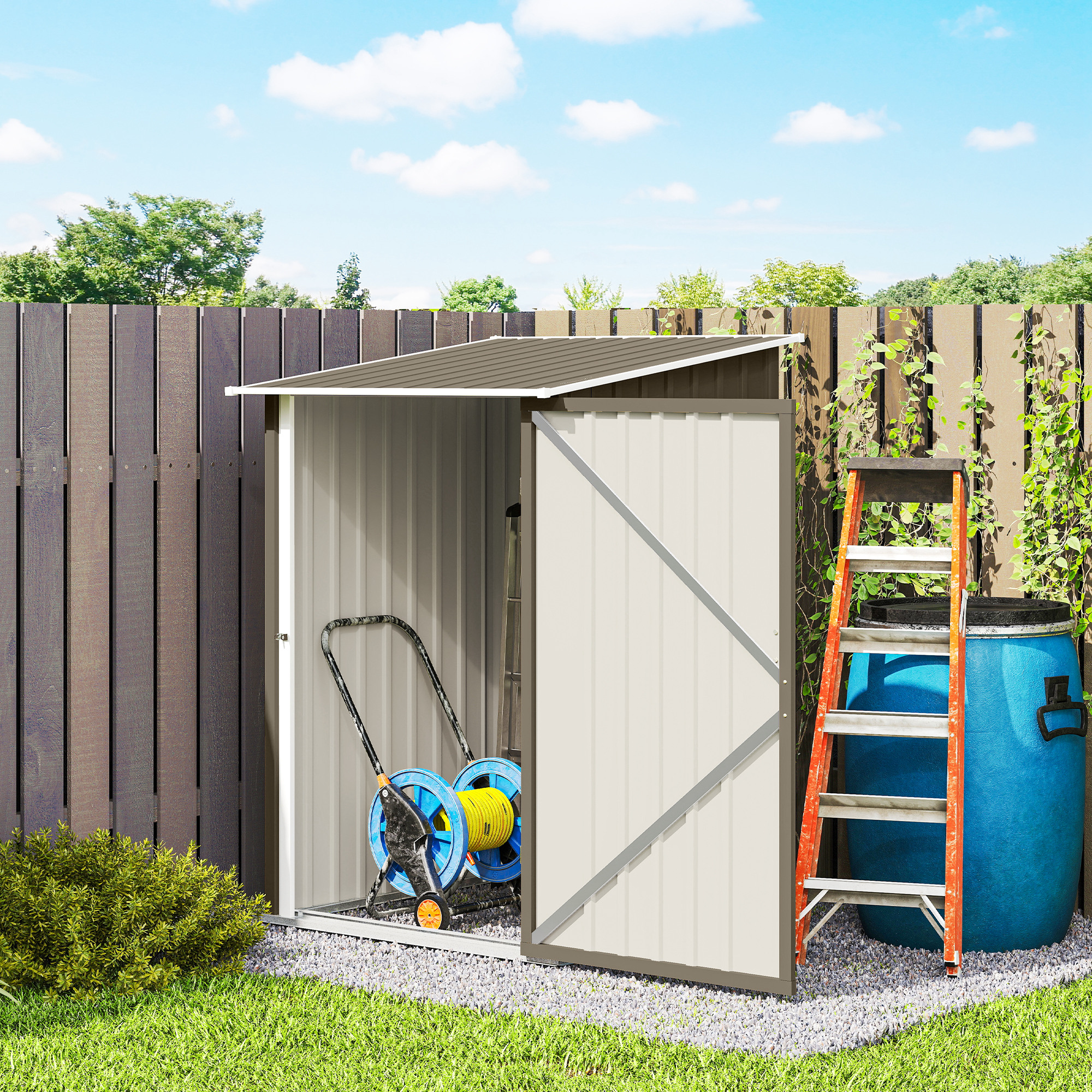  Casuta de Gradina pentru Depozitarea Uneltelor, din Otel Galvanizat, cu Usa, 100x104x160 cm, Maro si Alb [8]