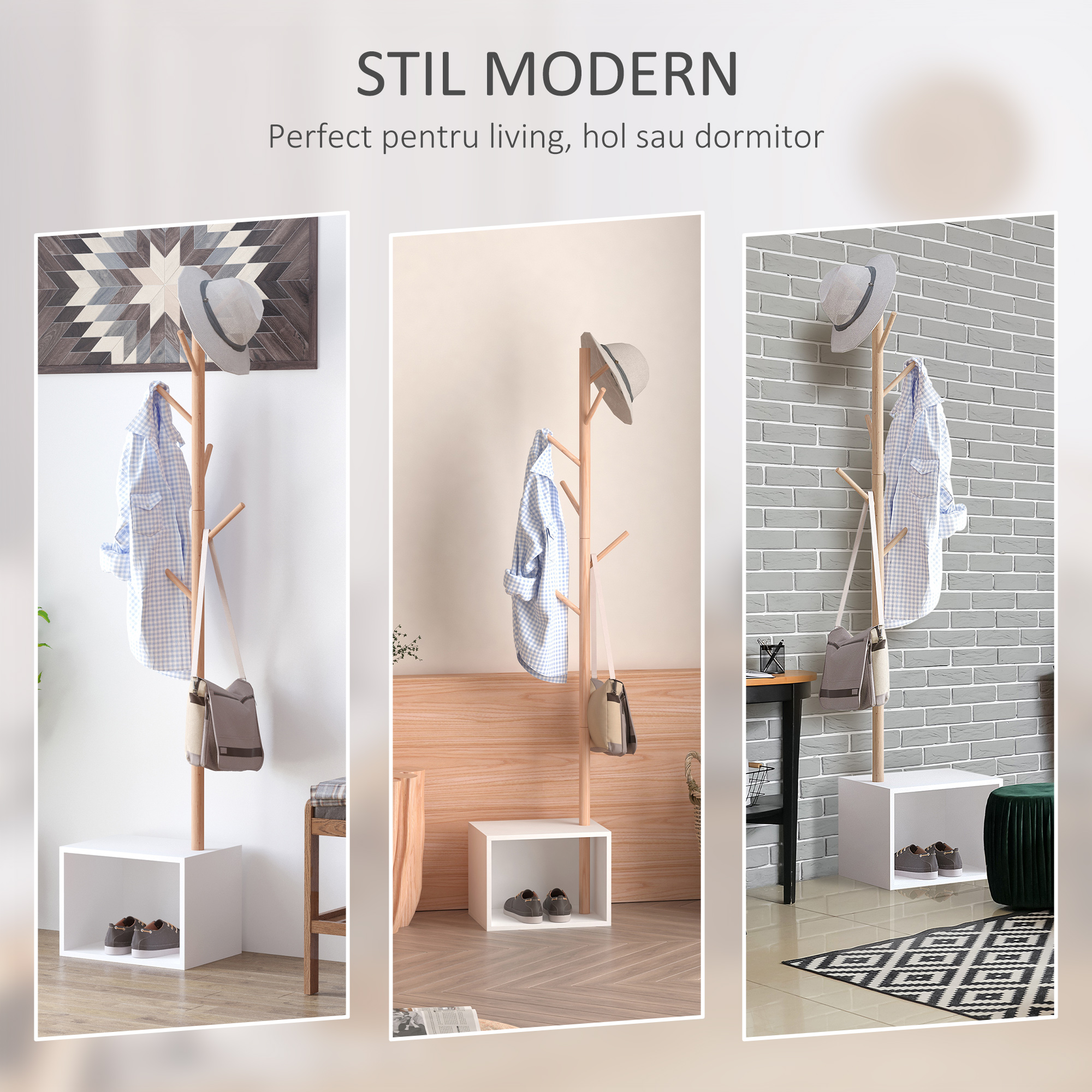  Cuier Dulap pantofi cu 6 Agatatoare in Bambù, Alb, 40x30x180cm [4]