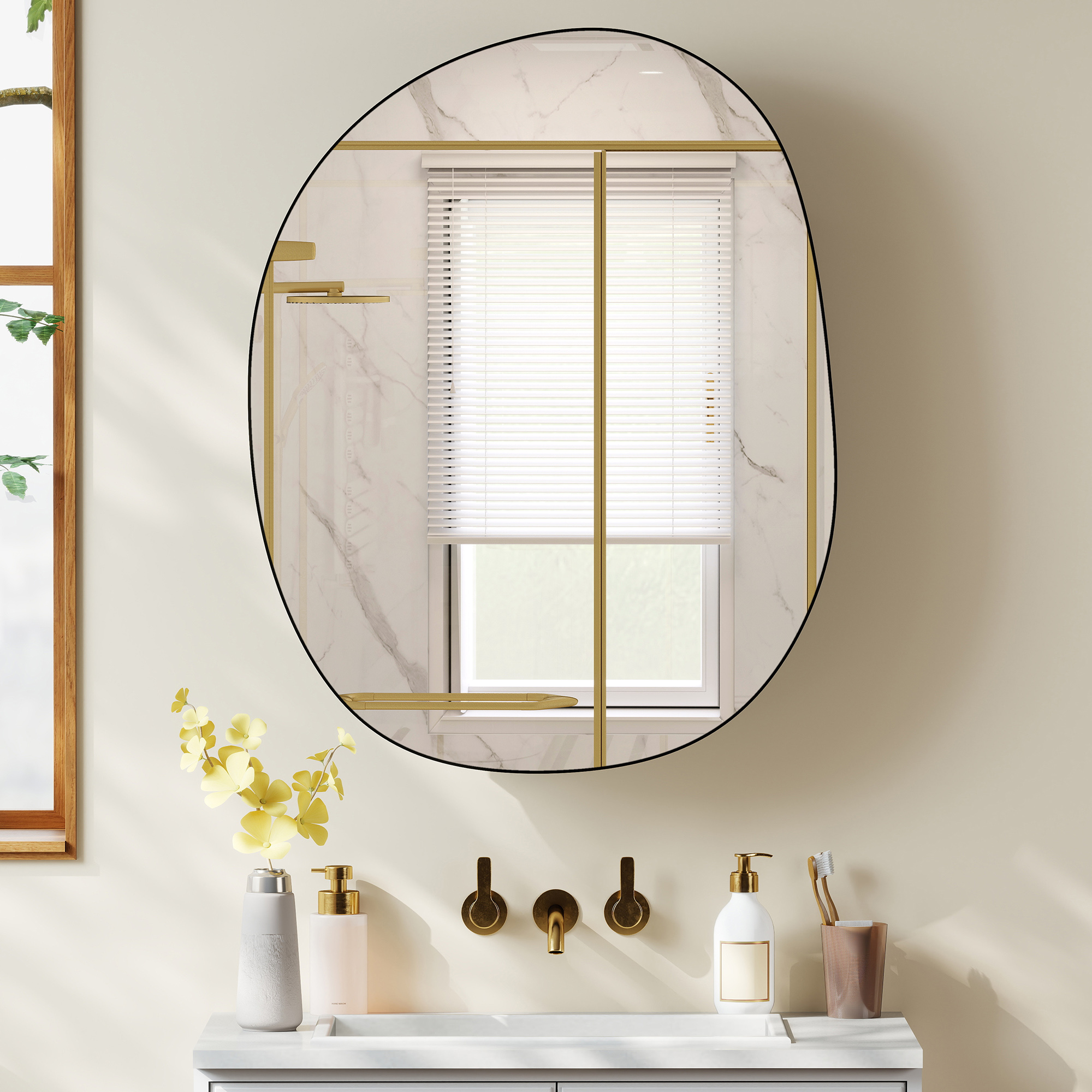  Dulap de Baie cu Oglinda si 3 Rafturi Interioare, Aluminiu si Metal, 61x12x79 cm, Negru [8]