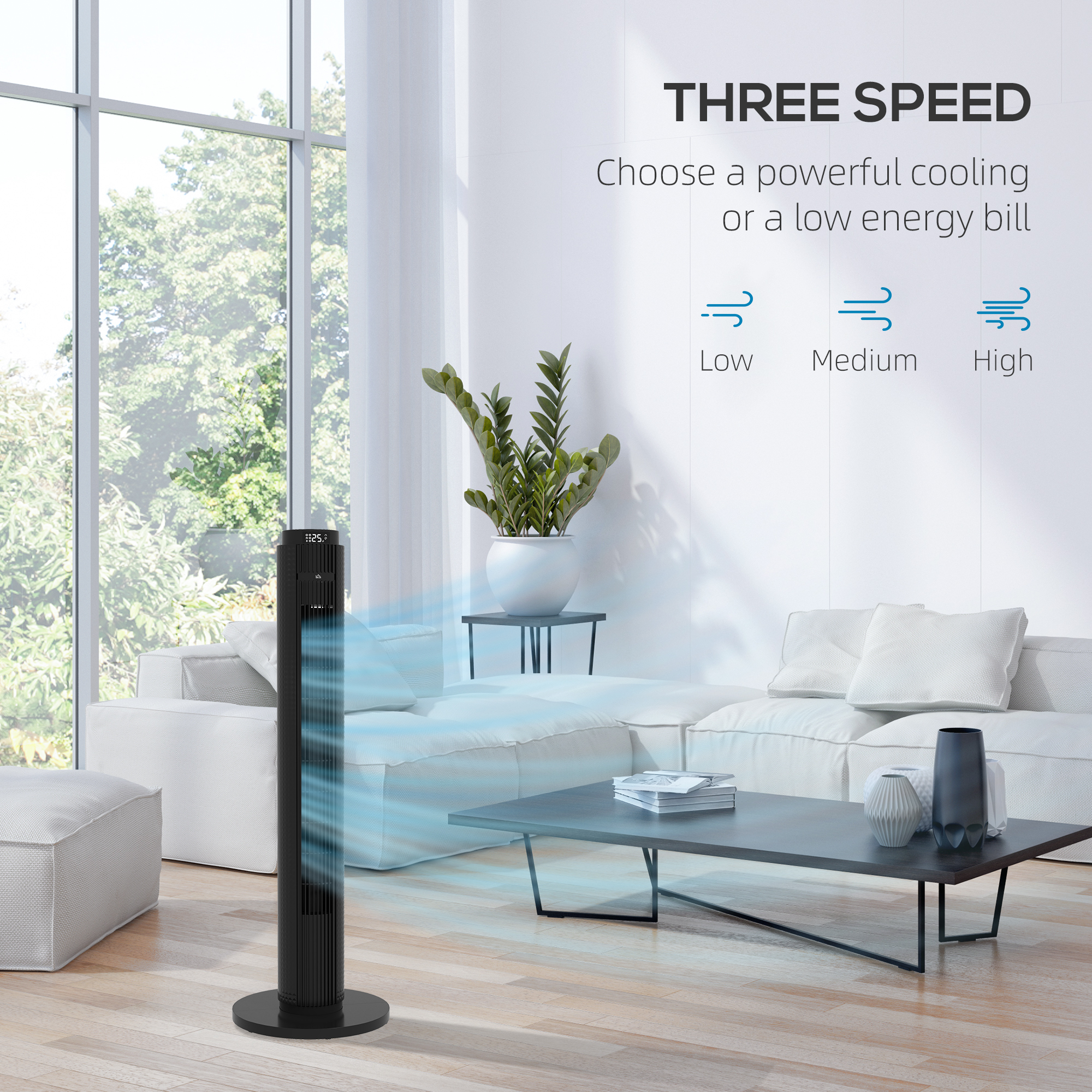  Ventilator turn 45W cu 4 moduri si 3 viteze, cu timer de 12h, din ABS, Ø31.5x96 cm, negru [3]