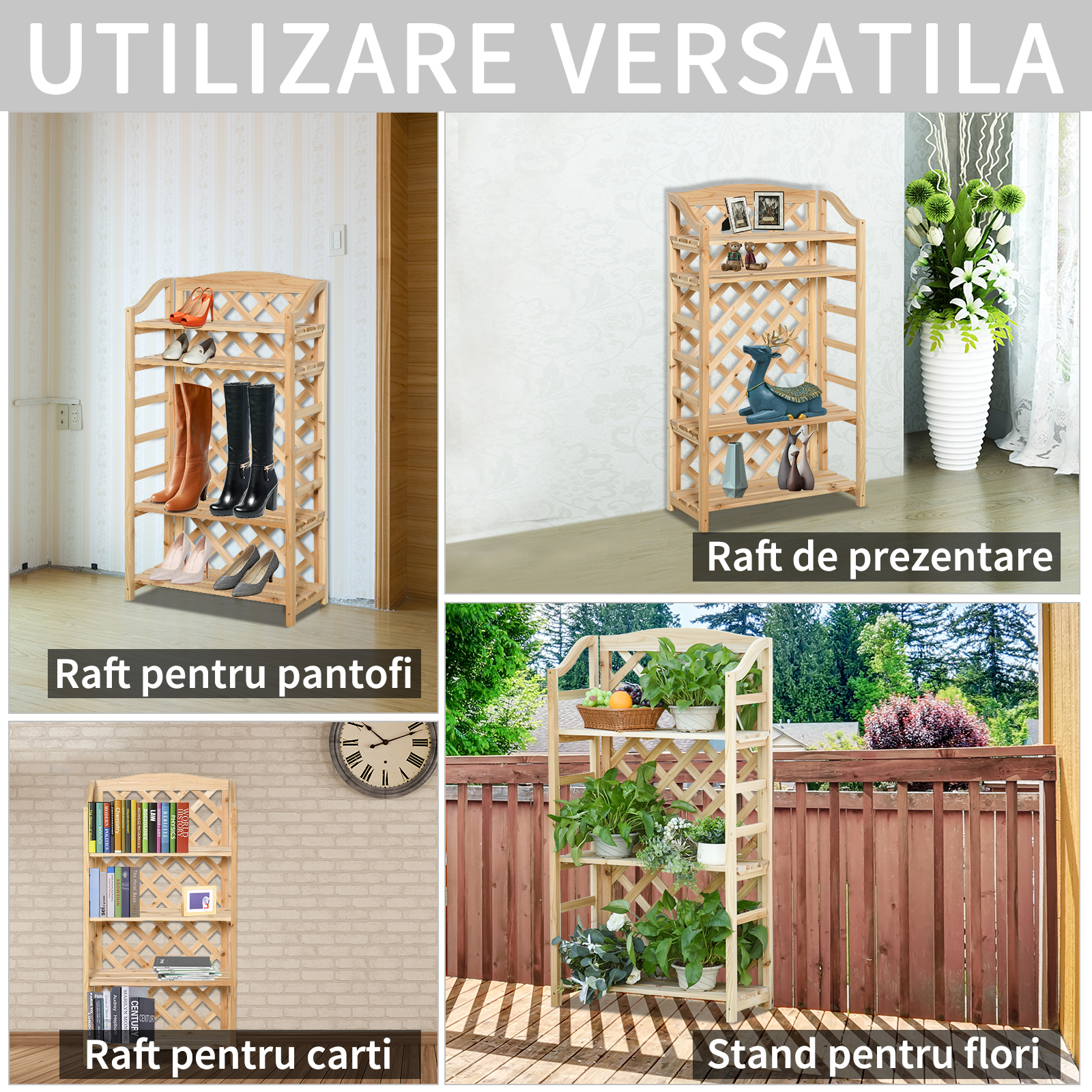  Raft pentru Plante Pliabil cu 4 Rafturi Reglabile din Lemn [5]
