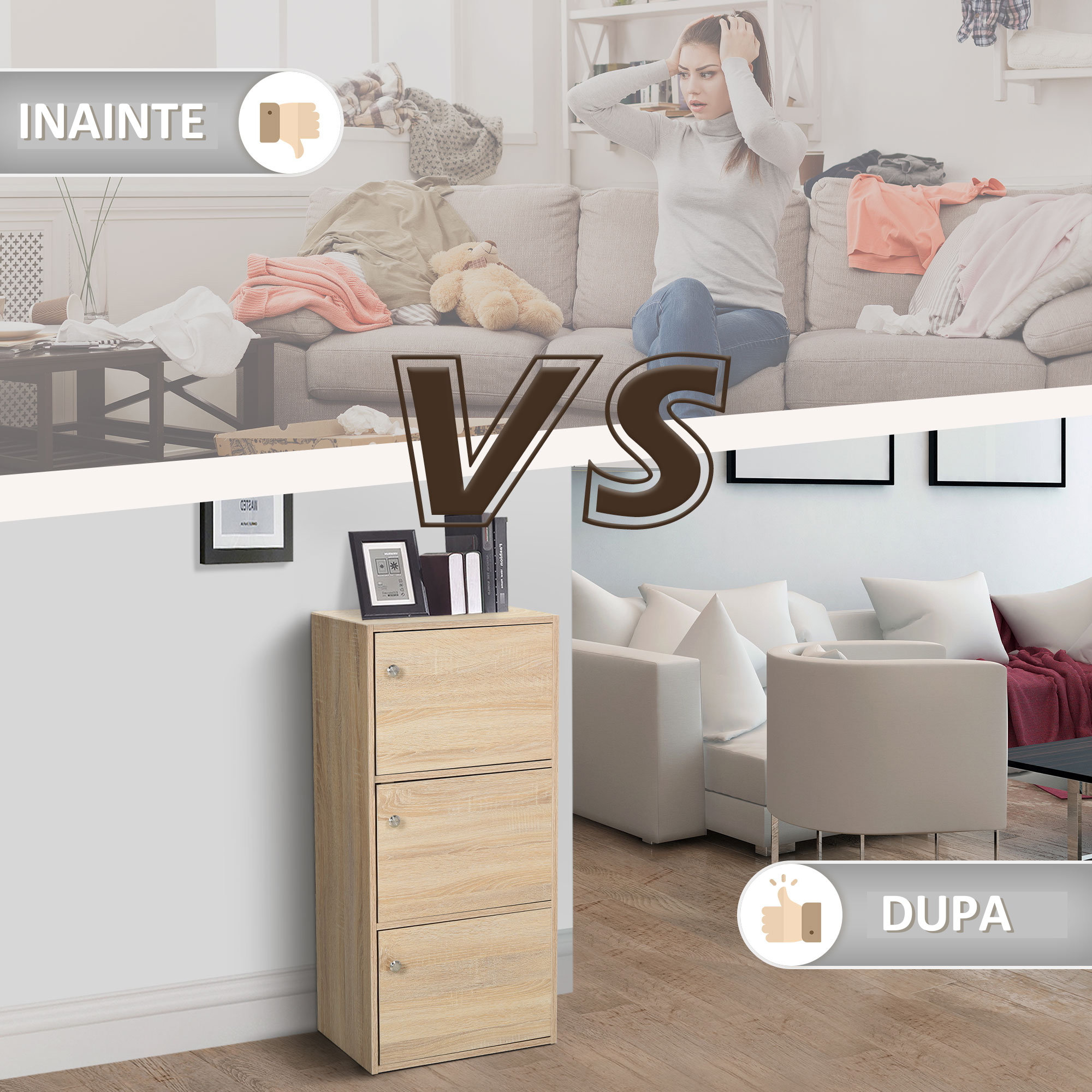  Dulap Multifunctional Lemn Natural - 3 Rafturi & Usi pentru Casa sau Birou [6]