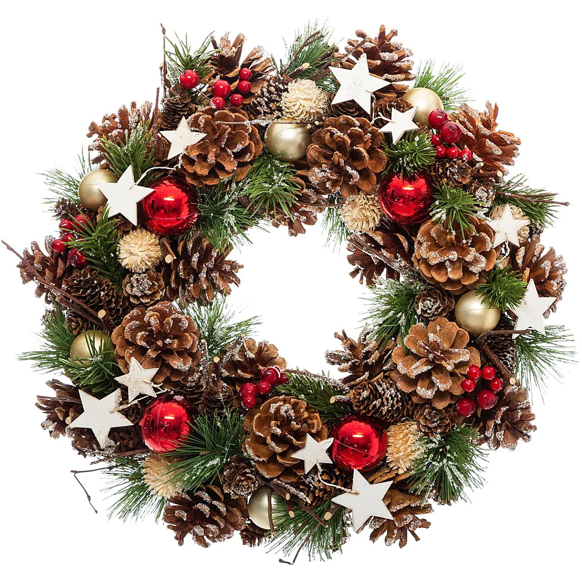 Decoratiuni si figurine - Coronita decorativa cu frunze si conuri, diametru 35 cm, multicolora