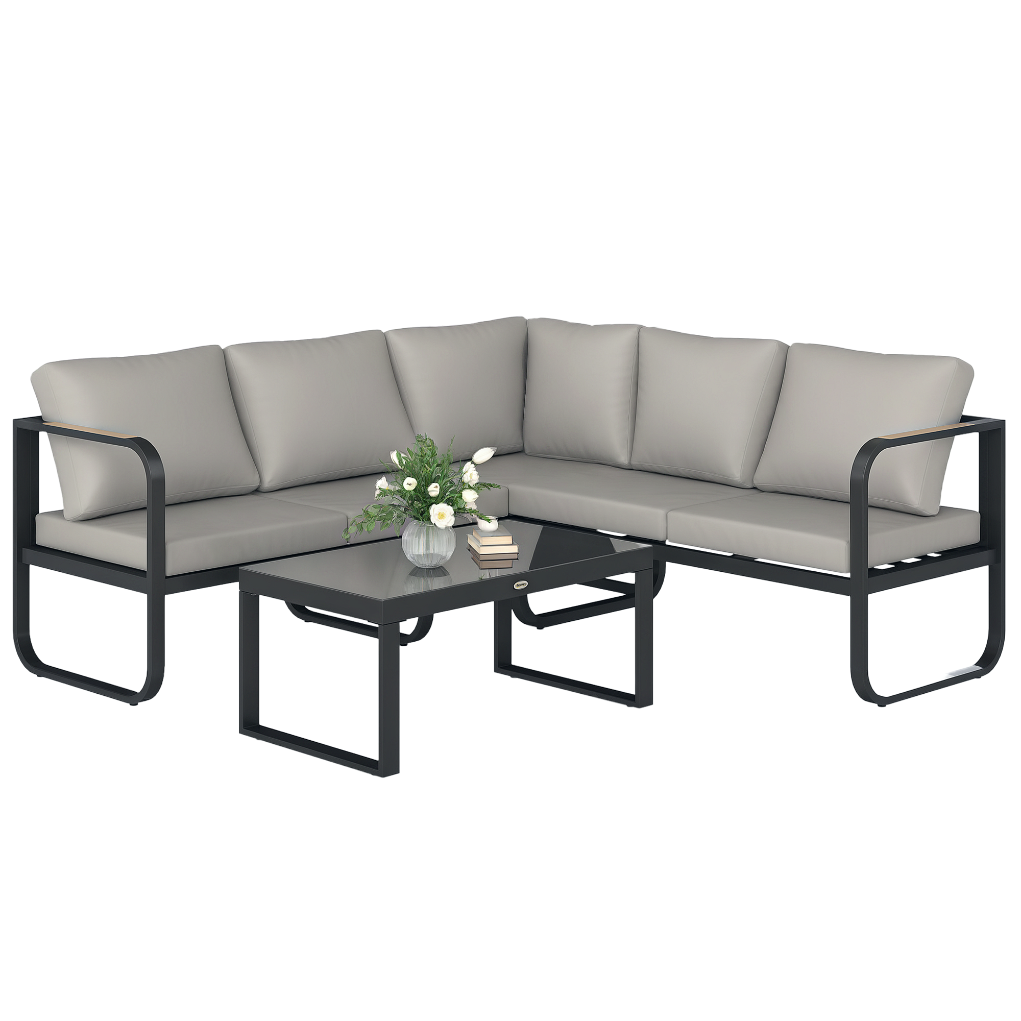 Gradina & balcon -  Set Mobilier de Gradina cu Canapea cu 3 Locuri, Canapea cu 2 Locuri si Masuta de Cafea, 180x60x64 cm, Gri