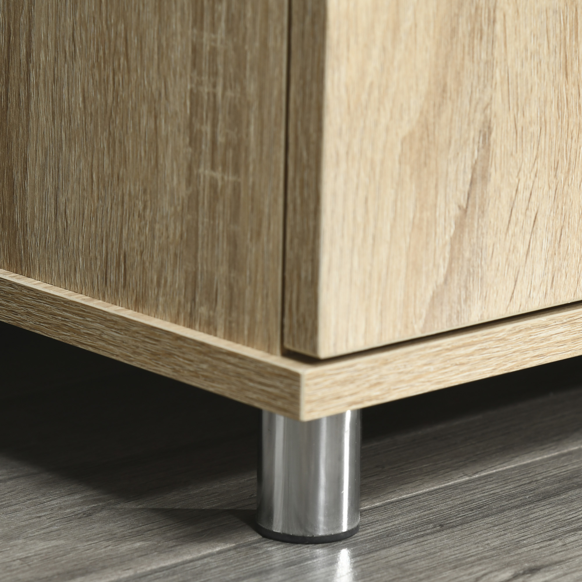  Mobilier TV Modern cu 2 Rafturi, Gauri cablu si 2 Dulapioare in PAL 105x40x55cm Stejar [8]