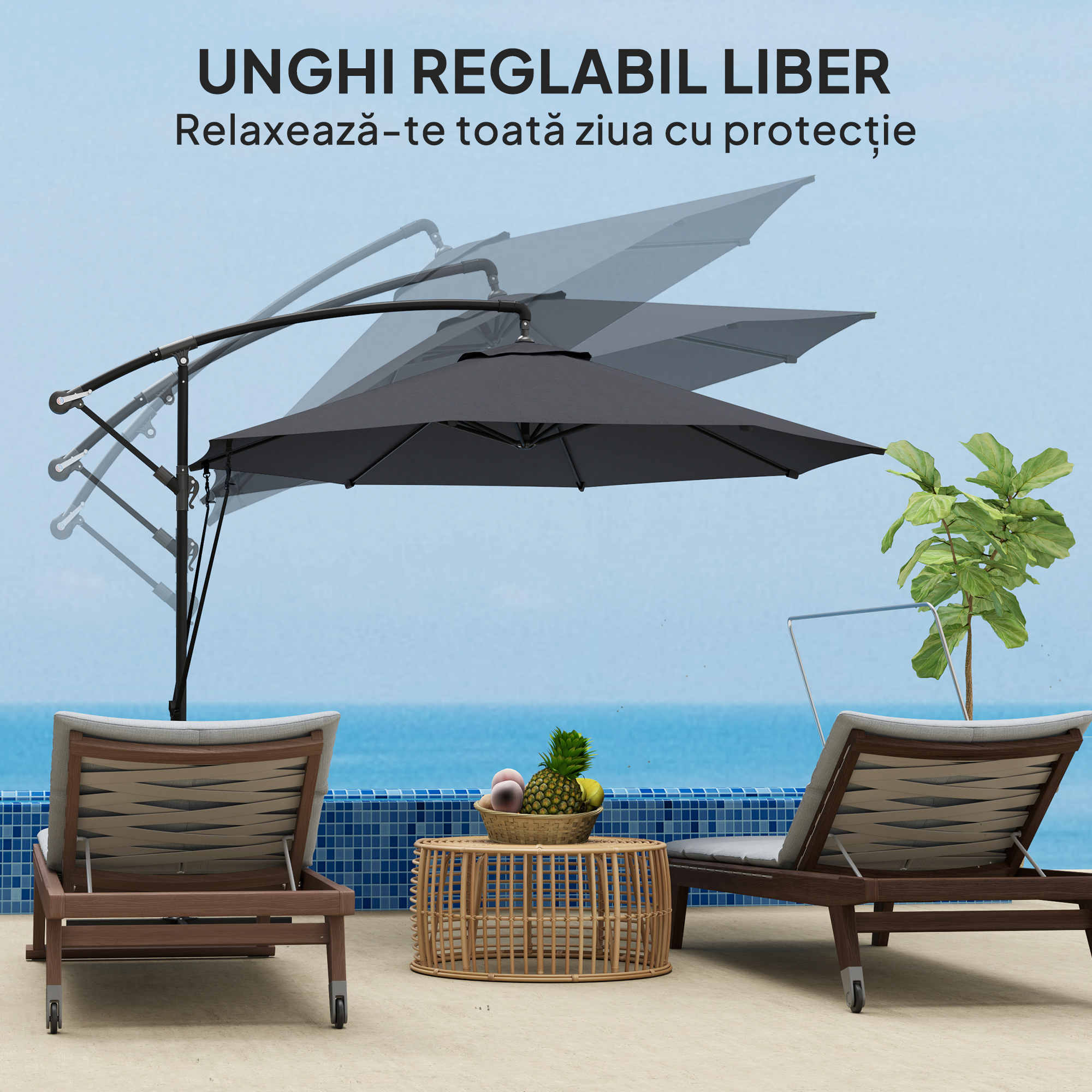  Umbrela de Gradina Rotunda Inclinabila si Rotativa, Manivela si Protectie UPF 50+, Ø3 m, Gri inchis [5]