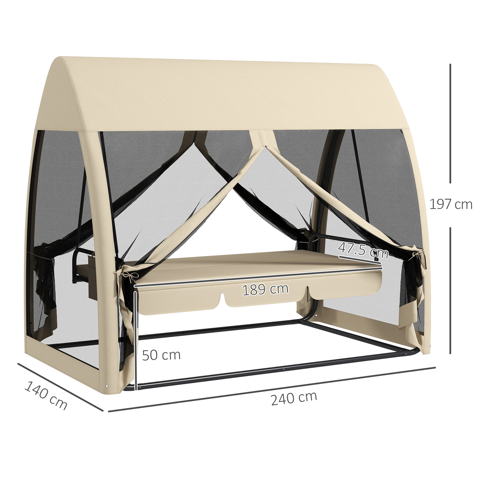  Leagan de gradina 2 in 1 convertibil in pat cu perne si plasa de tantari, 240x140x197 cm, Cafeniu [2]