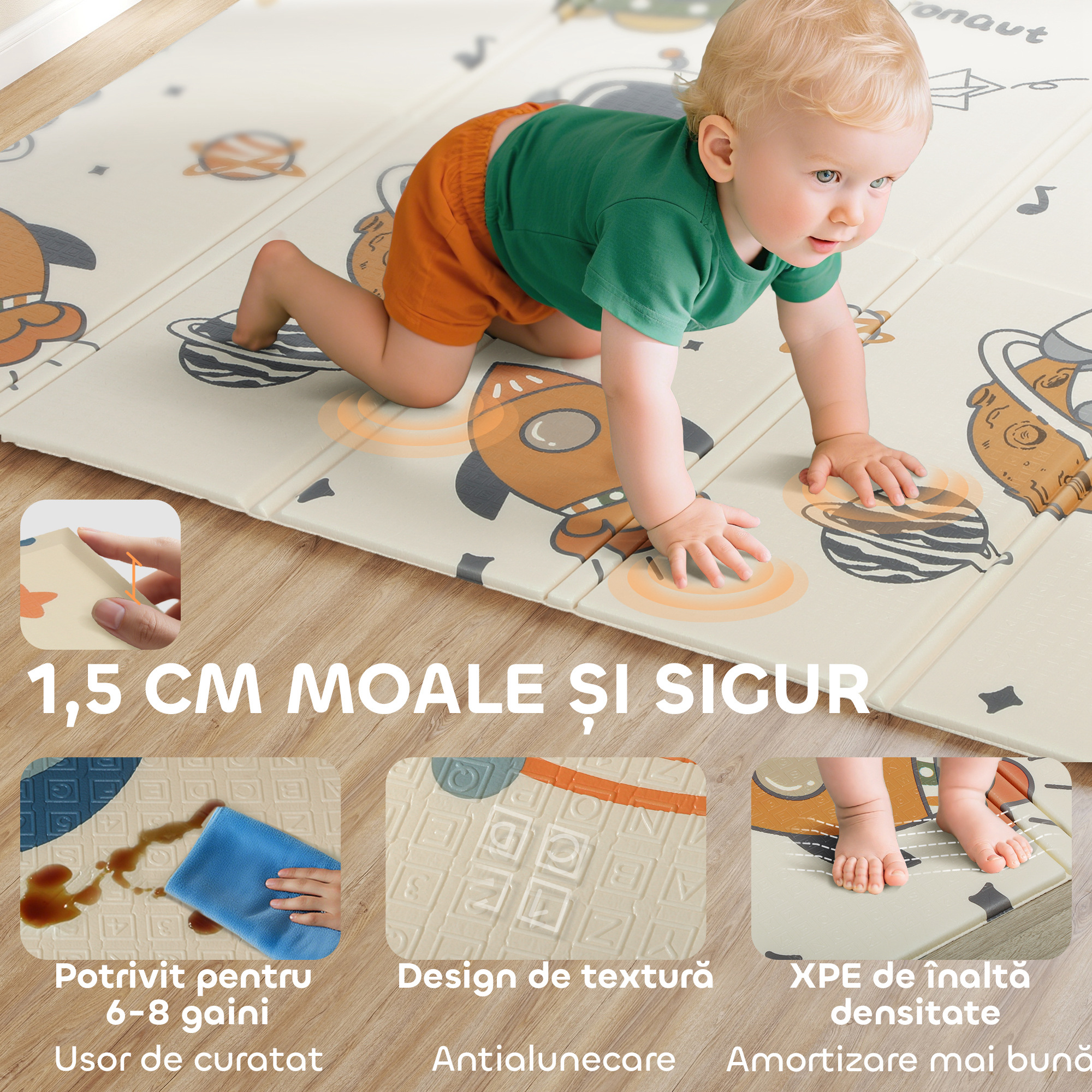  Covoras pentru bebelusi fata-verso, covoras pentru tarare, tema astronauti si planete. [5]