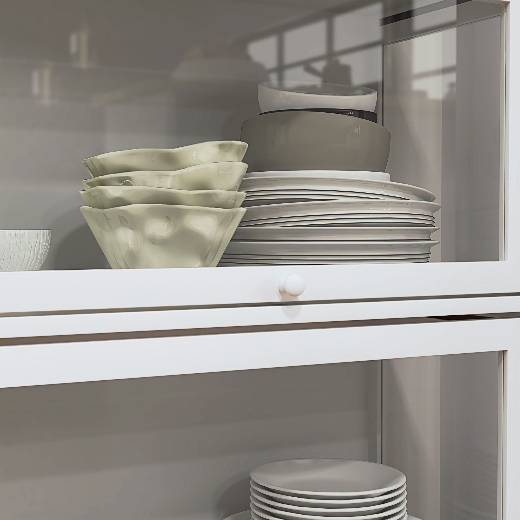  Vitrina Colectionari cu 4 Niveluri, Usi cu Balamale, Sistem Anti-Rasturnare, pentru Birou, Dormitor, 59 x 30 x 139 cm, Alb [8]