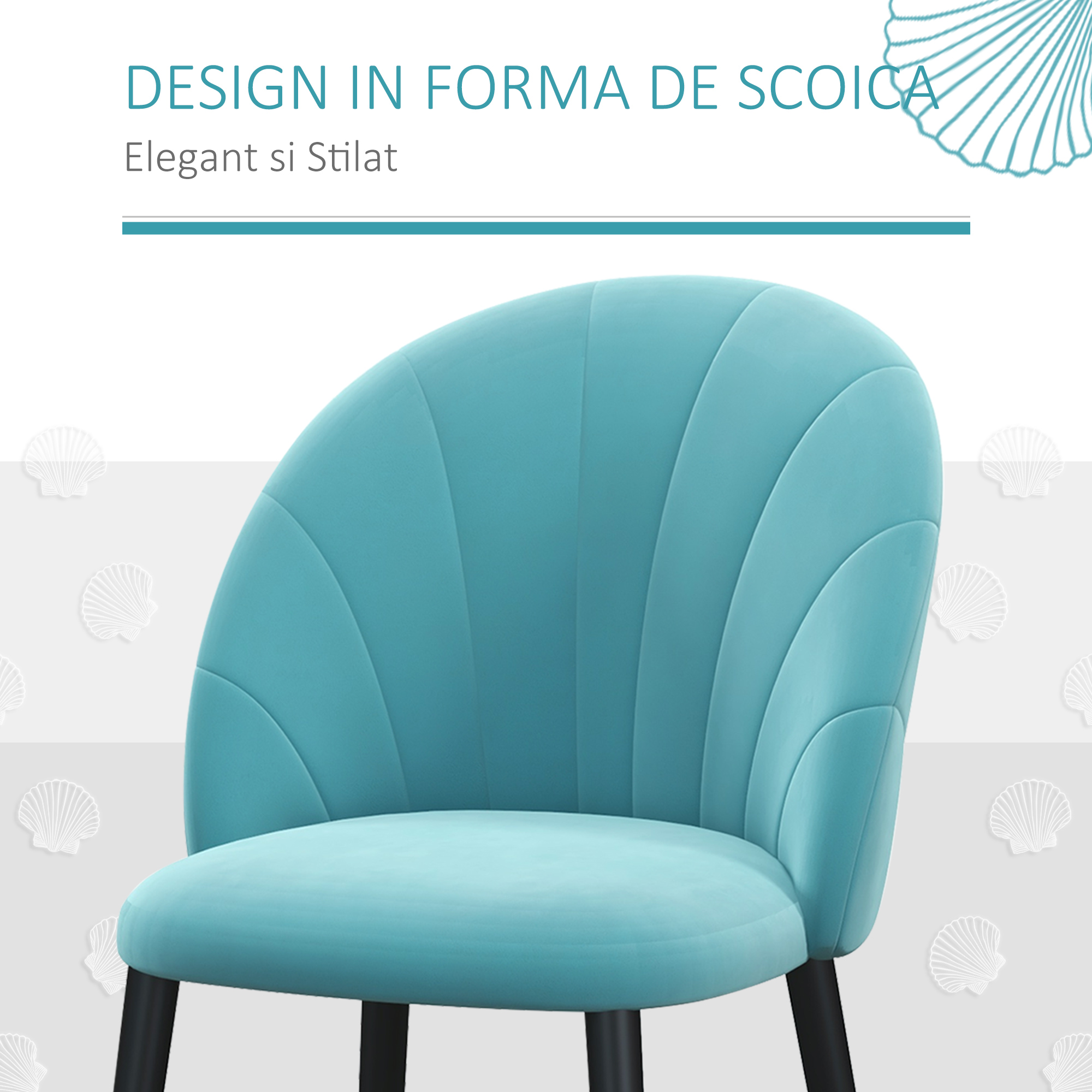  Set 2 scaune pentru camera de zi si sufragerie tapitate, cu design nordic si ergonomic, din metal si tapiterie cu efect de catifea verde deschis, 52x54x79 cm [3]