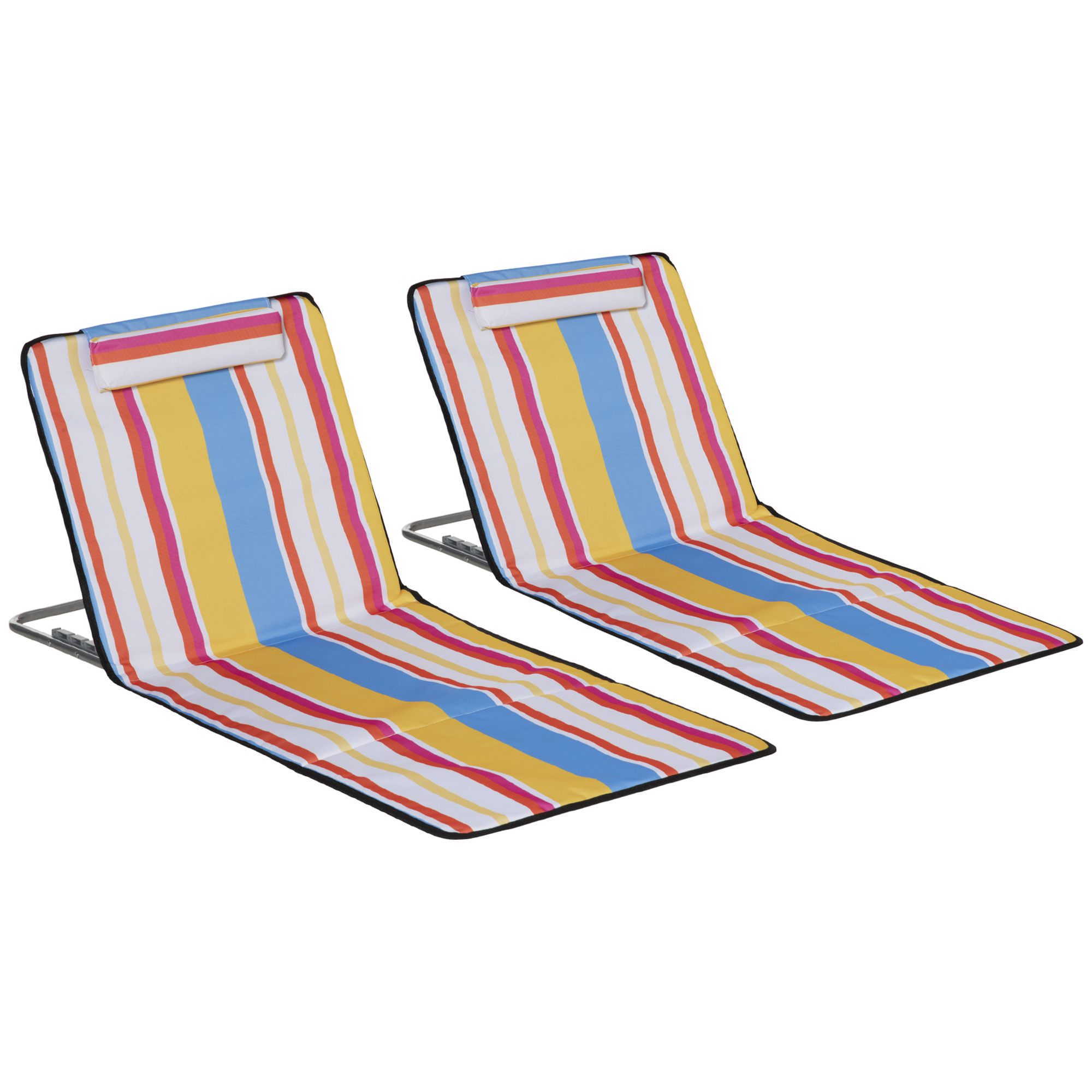Gradina & balcon -  Set 2 sezlonguri de Plaja Rabatabile cu Spatar Reglabil si Tetiera, 53x124x35-45 cm, Multicolor