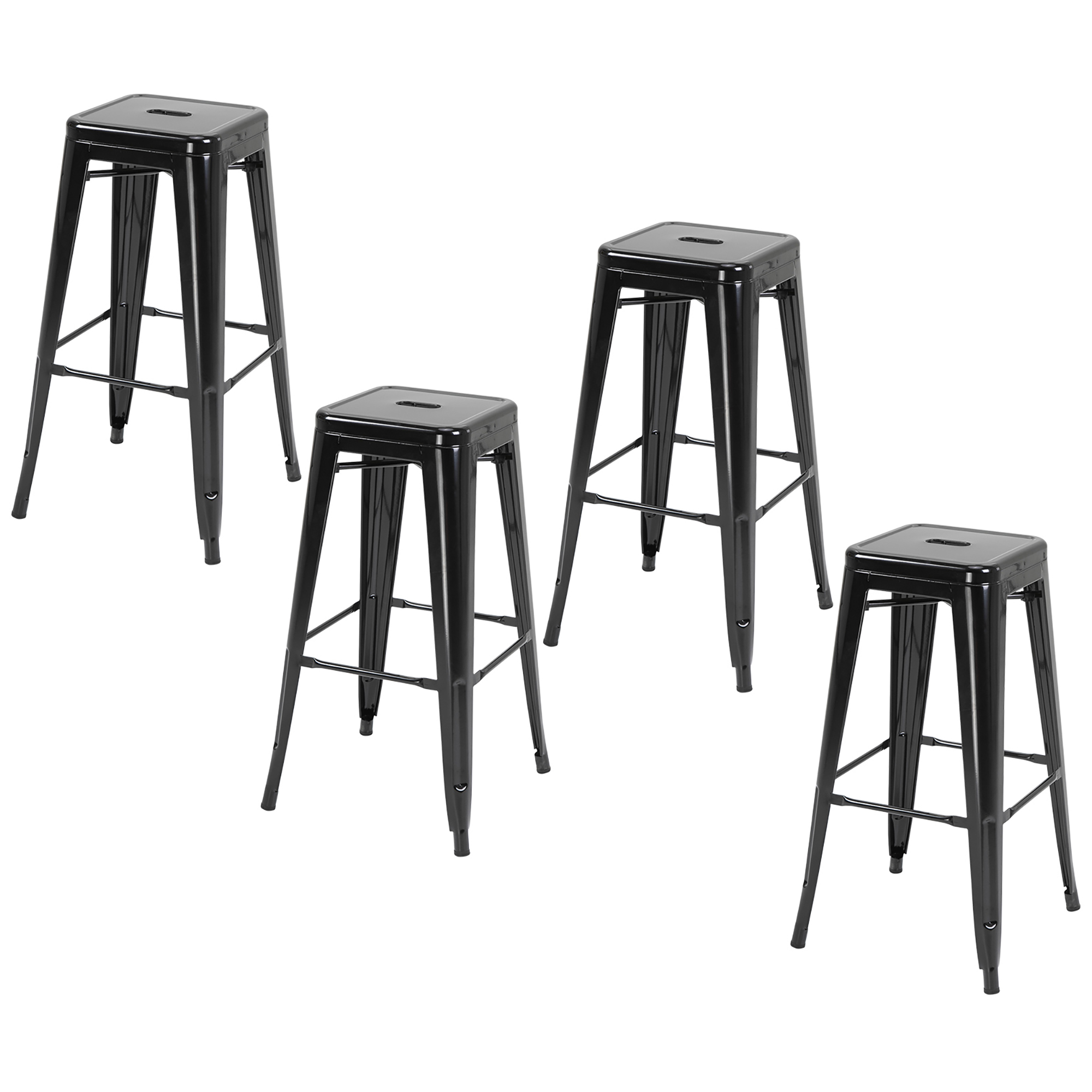 Bucatarie -  Set 4 Scaune de Bar din Metal cu Suport pentru Picioare pentru Interior si Exterior, 43x43x76 cm, Negru