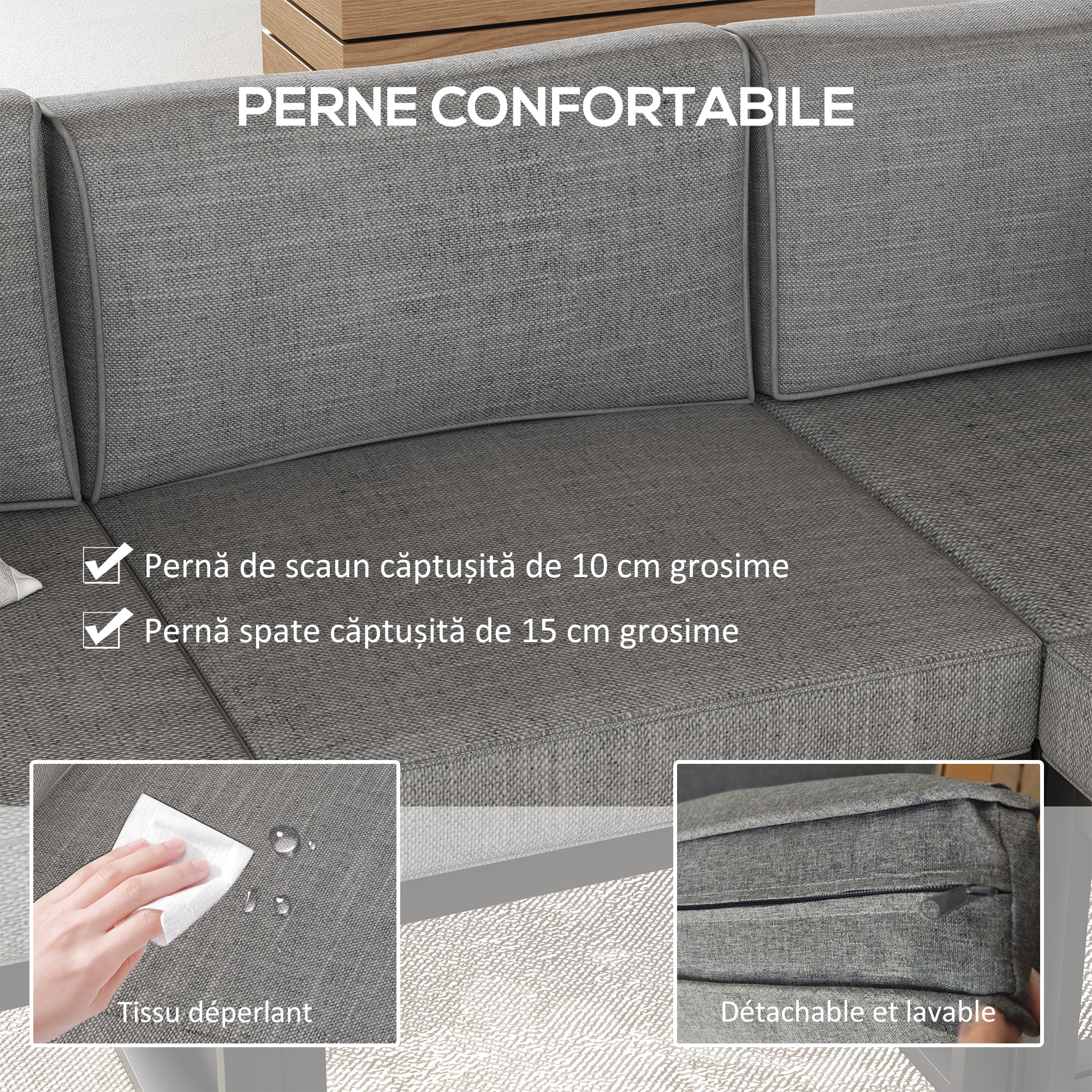  Set de Mobilier de Gradina din 6 Piese cu Pernute de Grosime 10 cm, Set de Canapea cu Cadru din Aluminiu [4]