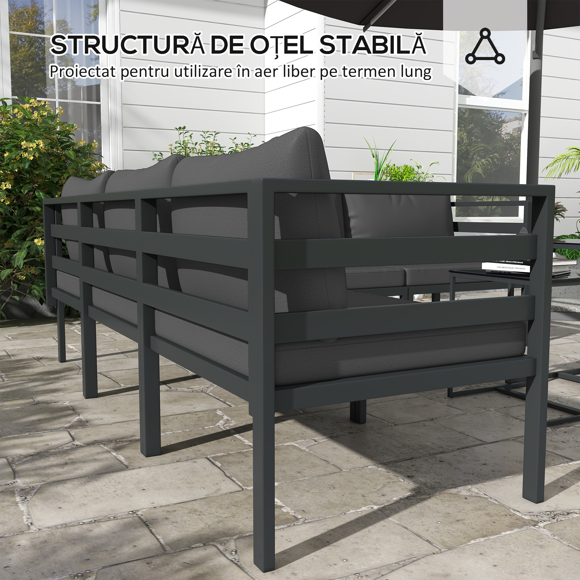  Set de Mobilier de Gradina din 7 Piese cu Canapea de Colt, Masa de Cafea, Set de Mobilier Sectional, Gri [3]