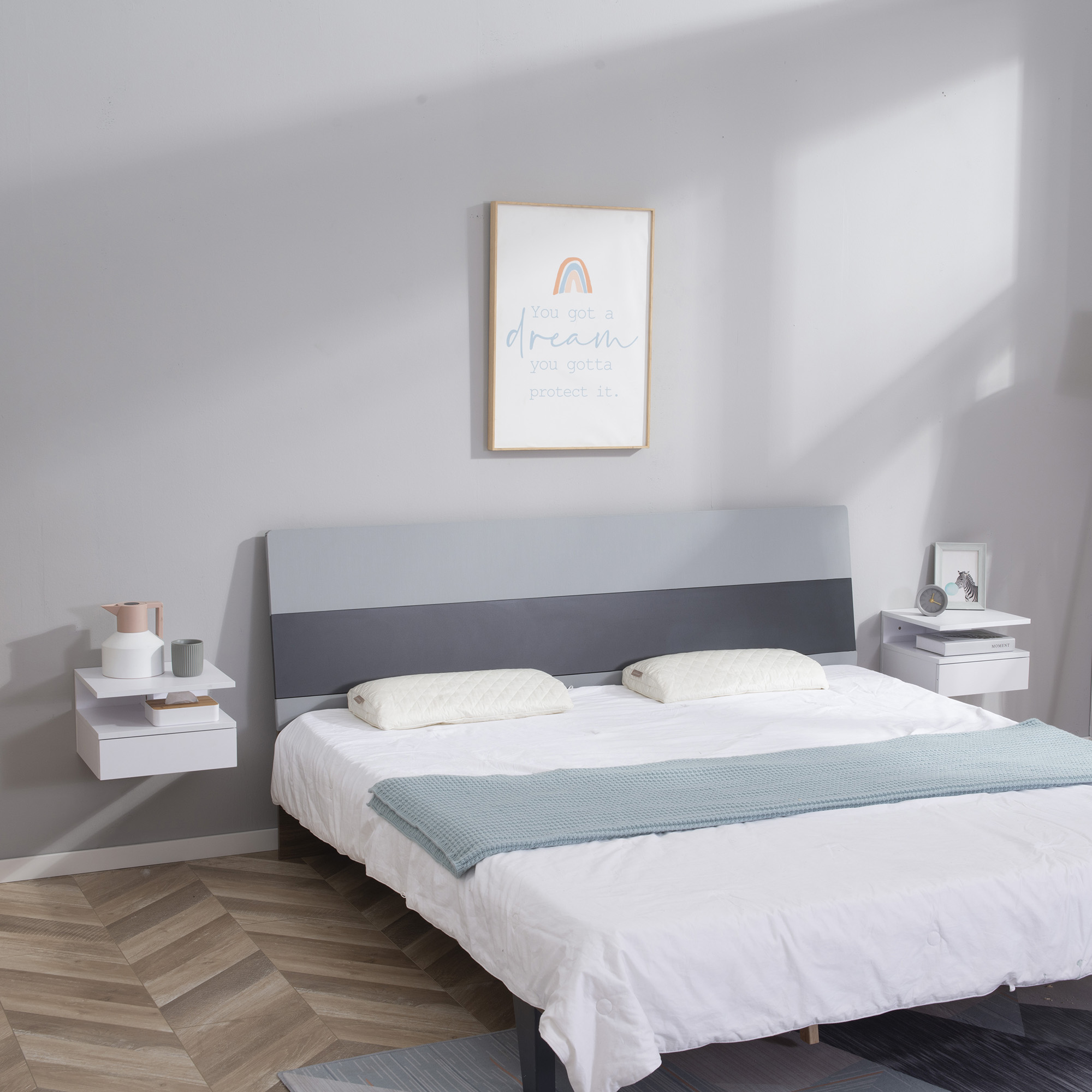  set 2 noptiere moderne din lemn suspendate,pentru dormitor camera de zi,35x32x22.5cm, alb [8]