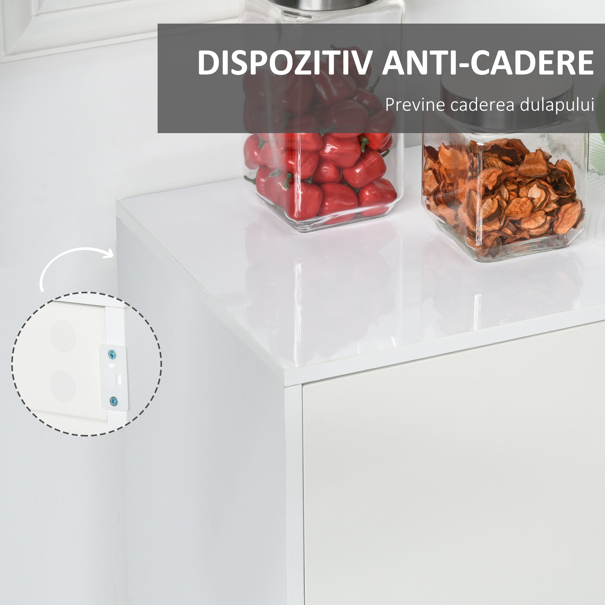  Dulap Multiuz 2 Sertare si 2 Compartimente cu usa Deschidere prin apasare, Alb [6]