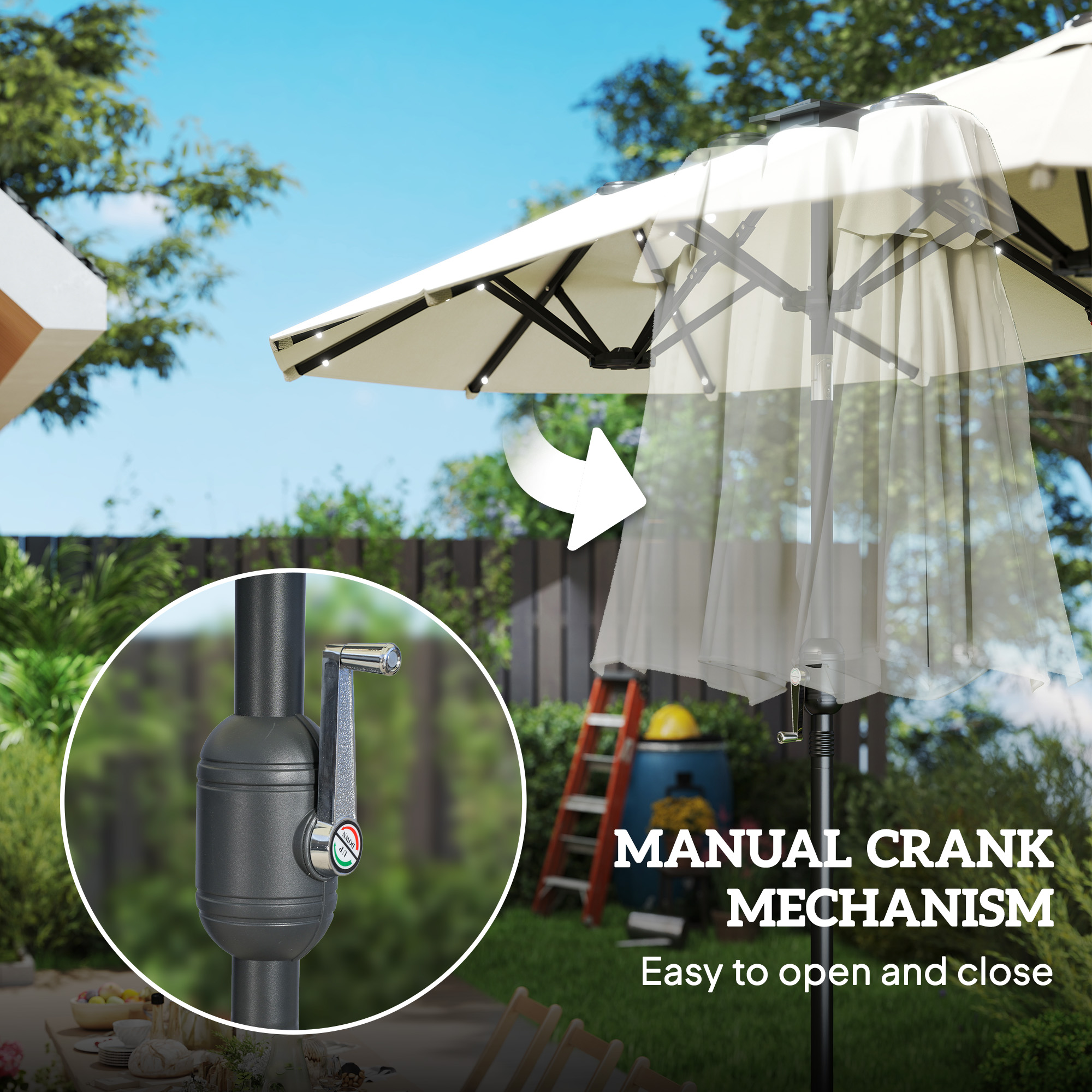  Umbrela Dubla cu Lumini LED si Manivela, din Poliester si Otel, 2.92x1.5x2.2 m, Bej [6]