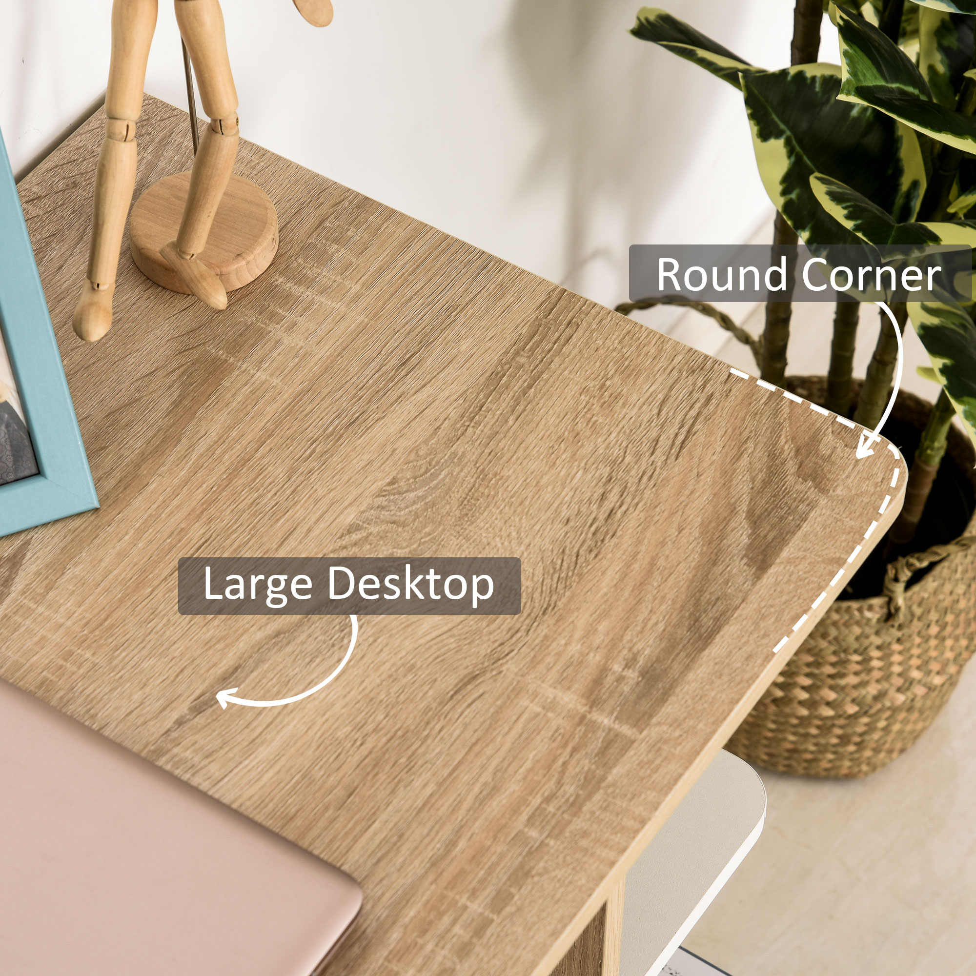  Birou Modern din Lemn cu Raft cu 3 Etaje, 100x44x74cm, Alb si Stejar [4]